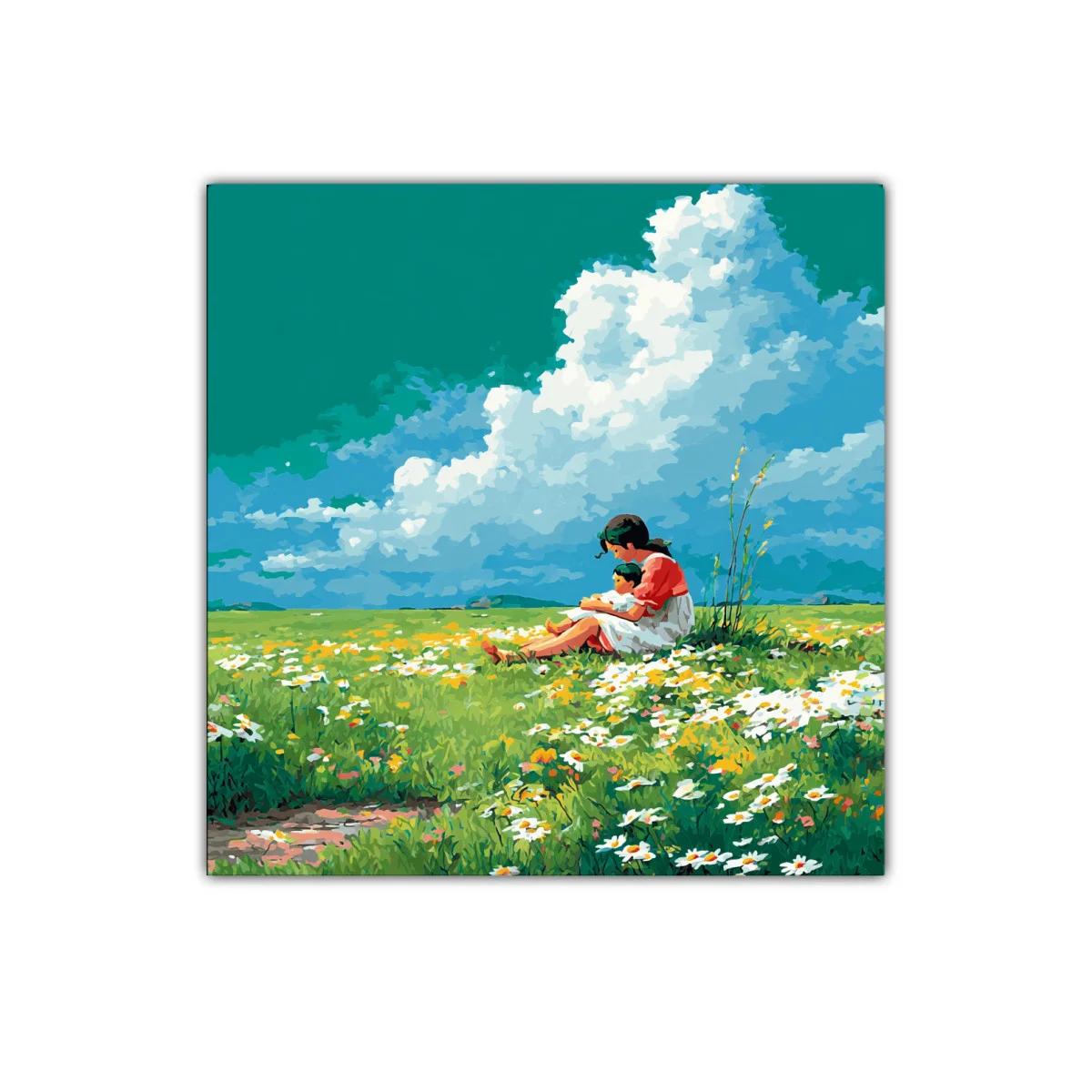 Tranquilidad en un campo de flores con madre e hijo — imagen principal