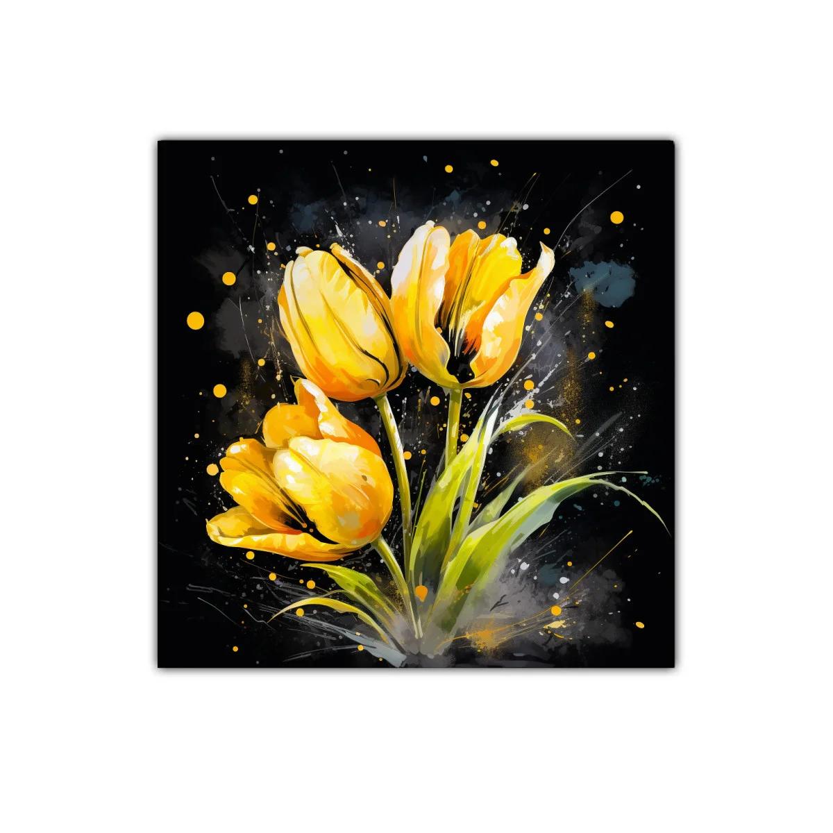 Cuadro con flores amarillas vibrantes sobre fondo oscuro — imagen principal