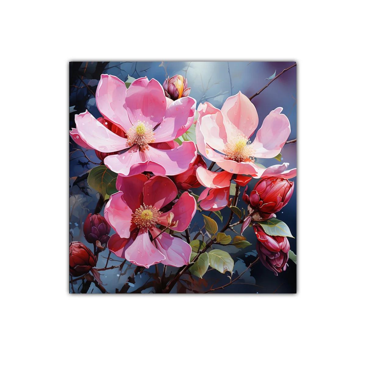 Flores rosas en contraste con fondo azul oscuro — imagen principal