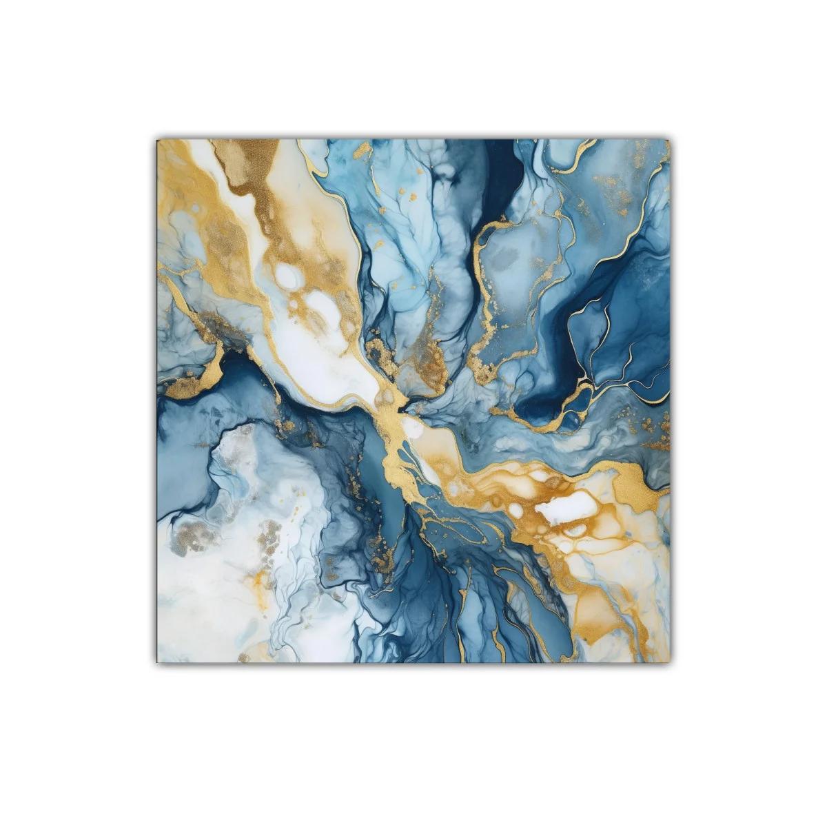 Arte abstracto con tonos azul y dorado para ambientes elegantes