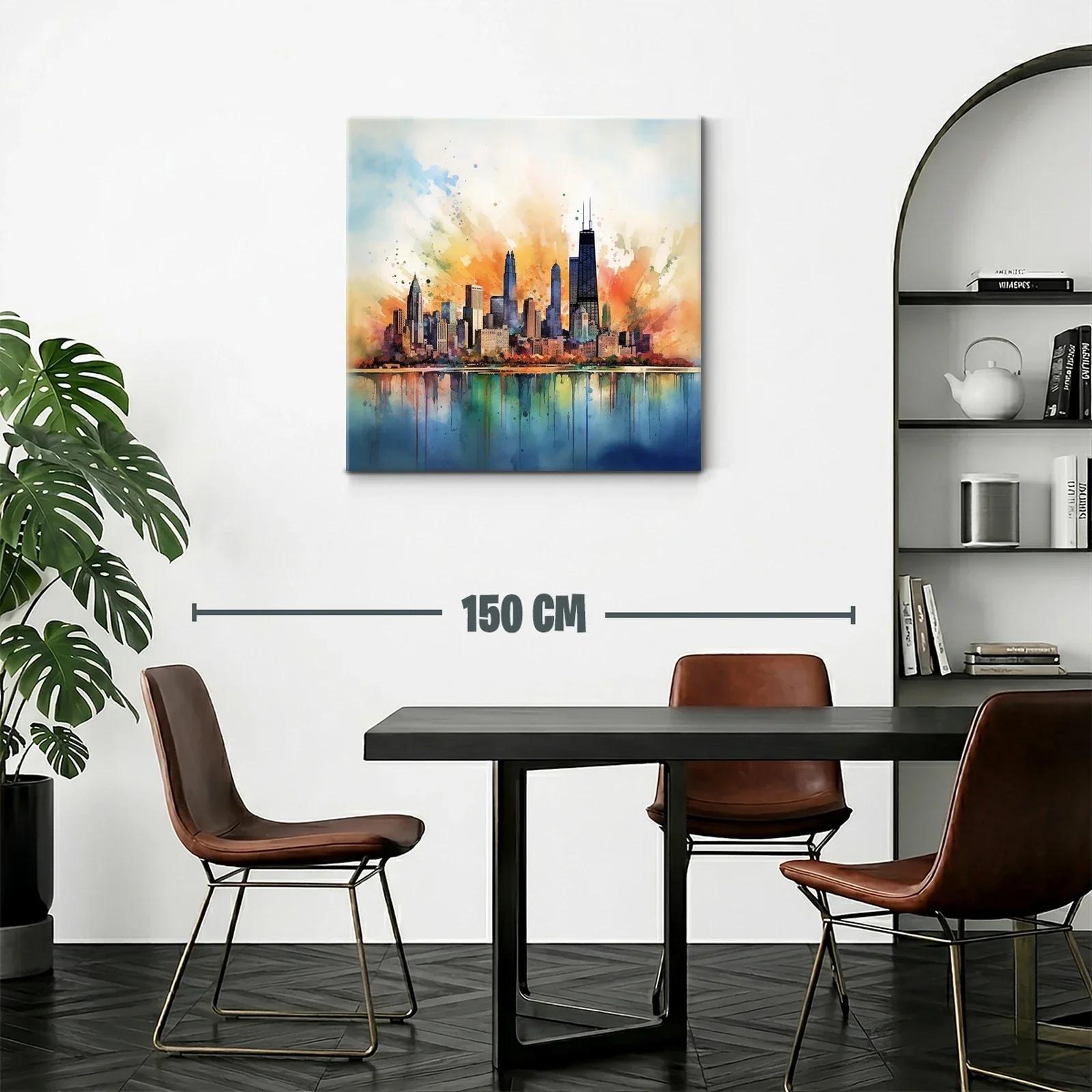 Vibrante ciudad con reflejos en tonos cálidos y fríos — miniatura 2