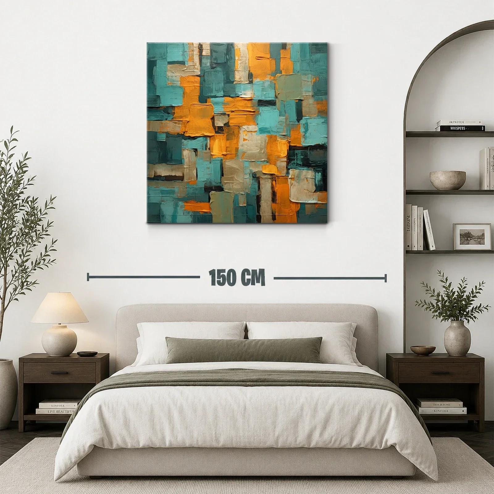 Composición abstracta con tonos cálidos y turquesa vibrante — miniatura 3