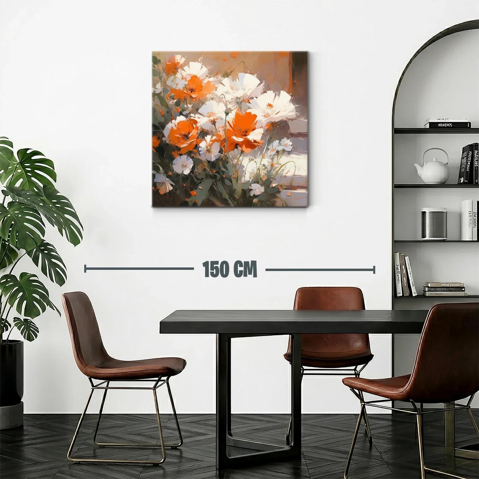 Cuadro de flores blancas y naranjas con estilo moderno — miniatura 2
