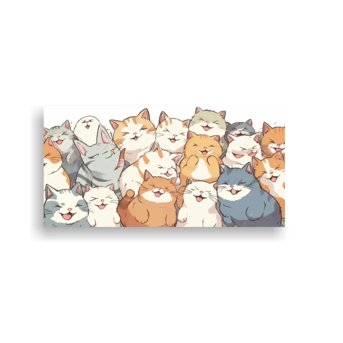Cuadro grupo de gatos con ojos cerrados y tonos suaves