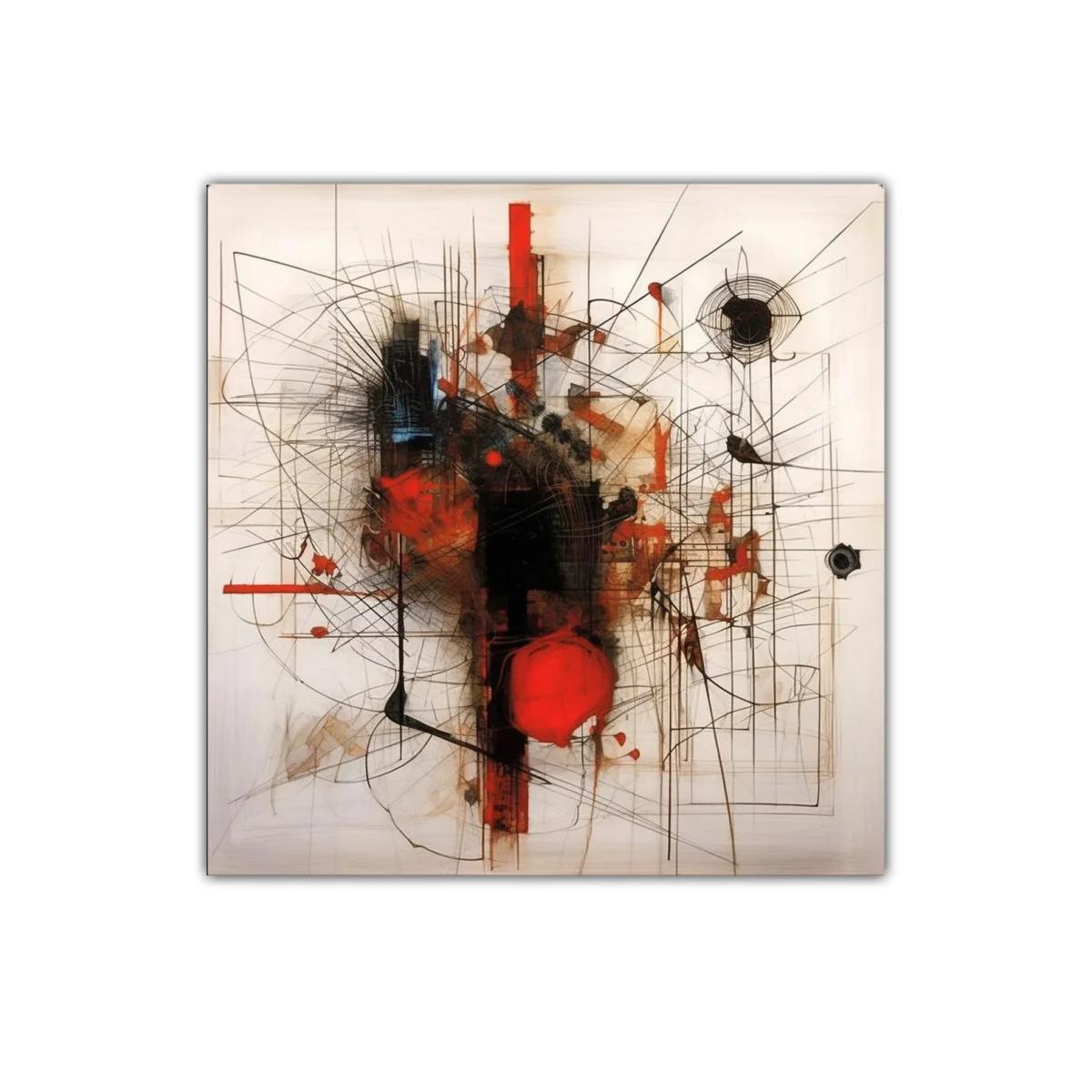 Composición abstracta con líneas y manchas rojas intensas