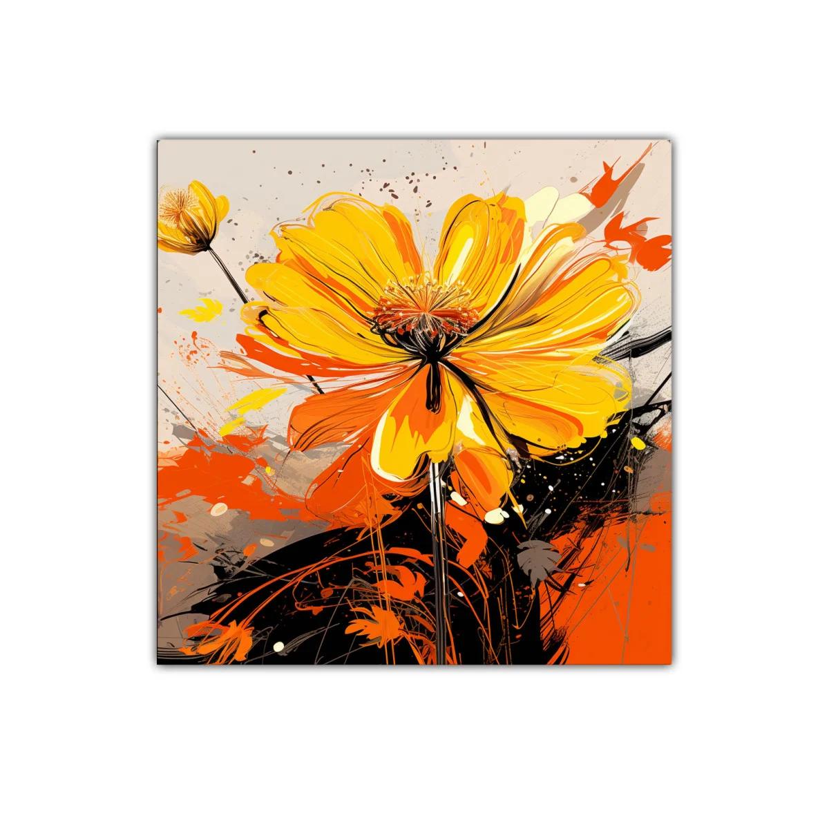 Cuadro vibrante con flor amarilla y naranja explosiva — imagen principal