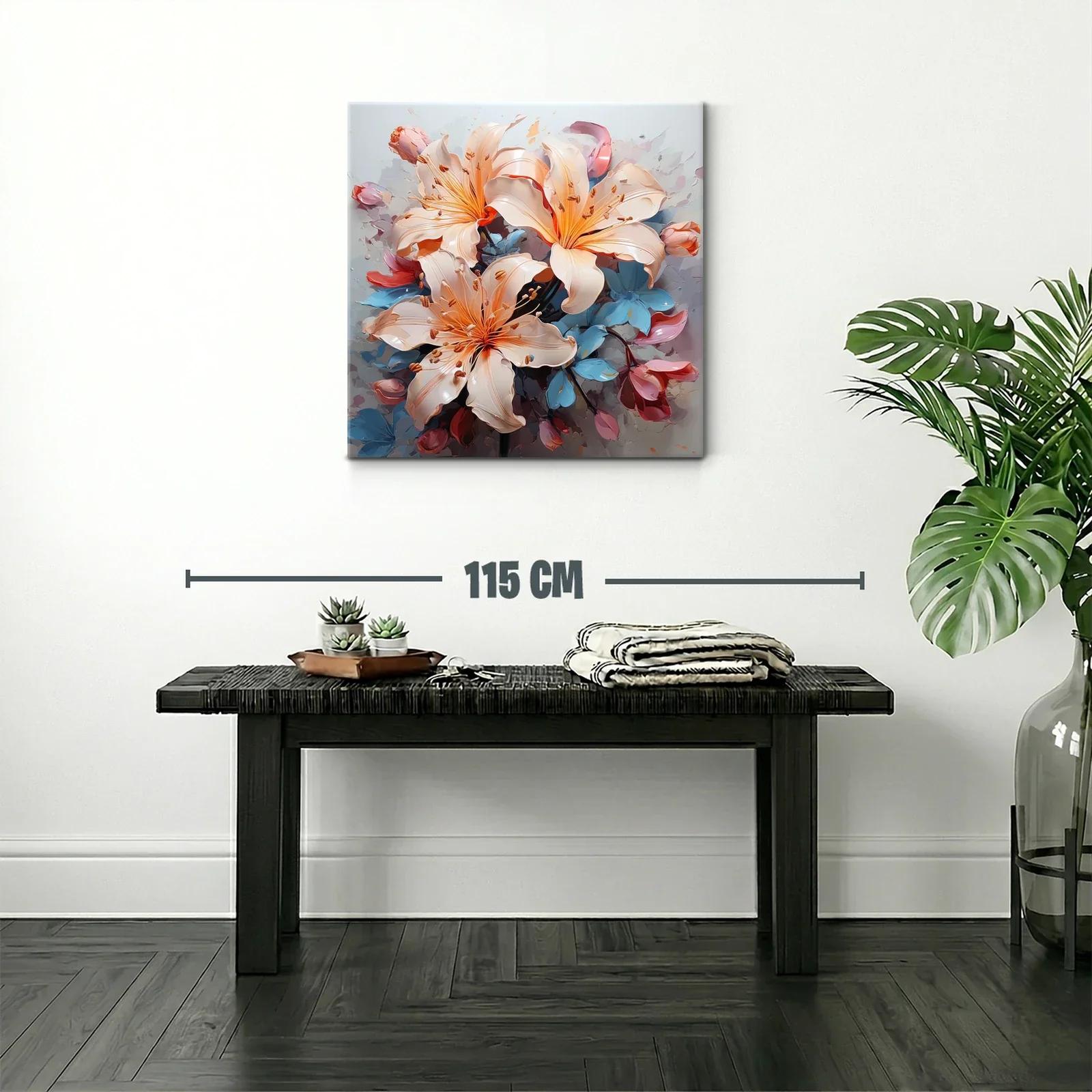 Cuadro floral elegante con lirios en tonos suaves y vibrantes — miniatura 2
