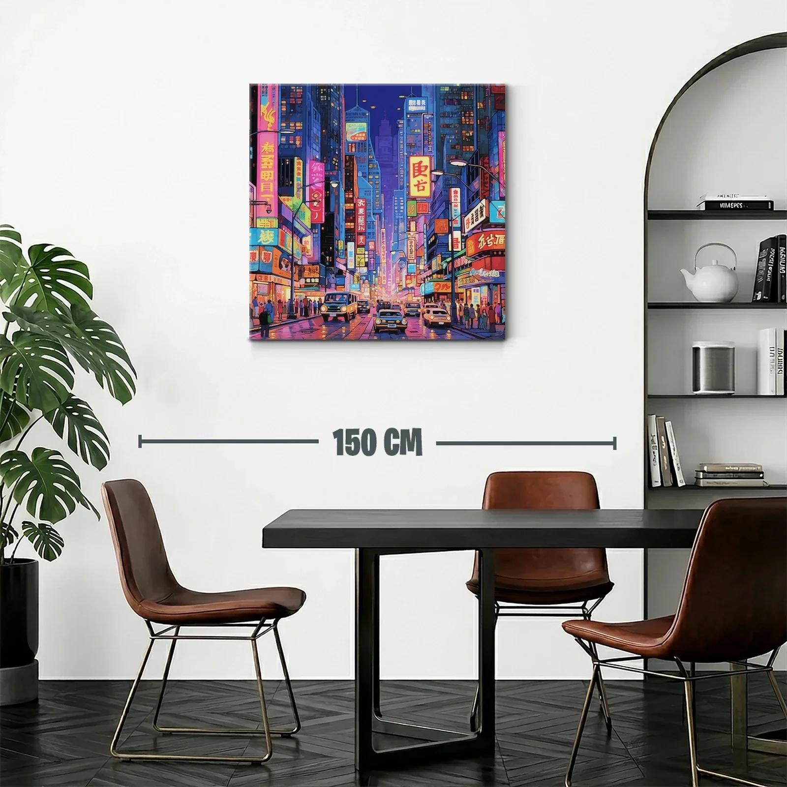 Ciudad vibrante con luces de neón al anochecer — miniatura 2