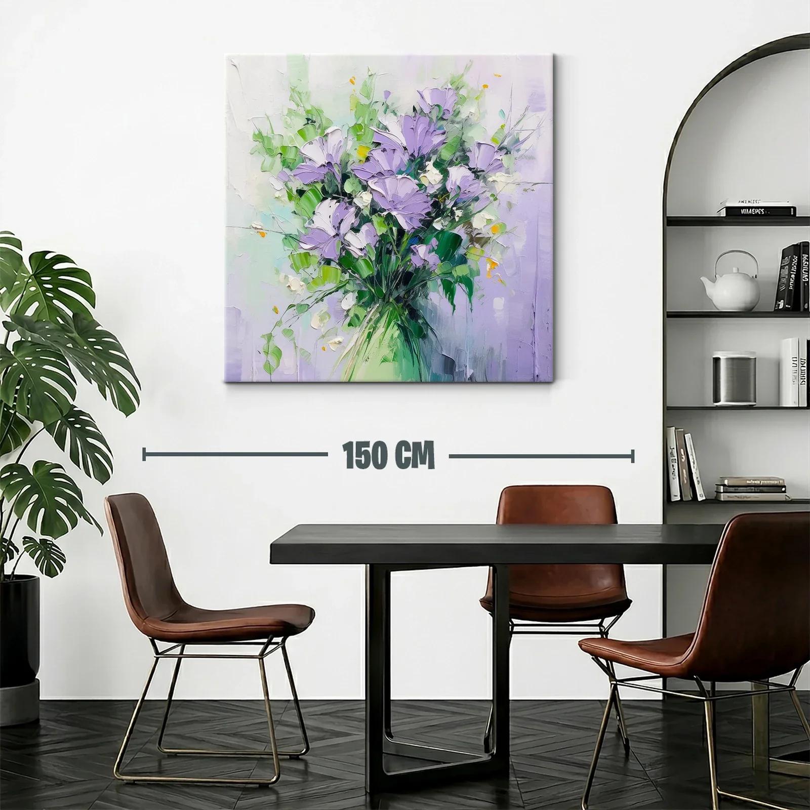 Cuadro moderno con ramo floral en tonos lilas y verdes — miniatura 2