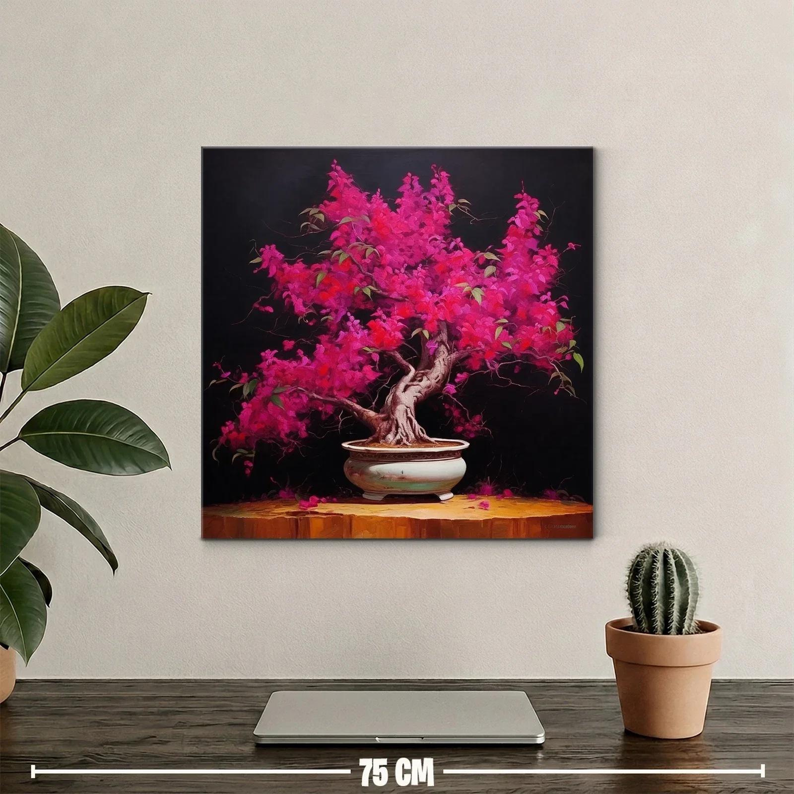 Árbol Bonsái en Floración Fucsia en Ambiente Oscuro — miniatura 2
