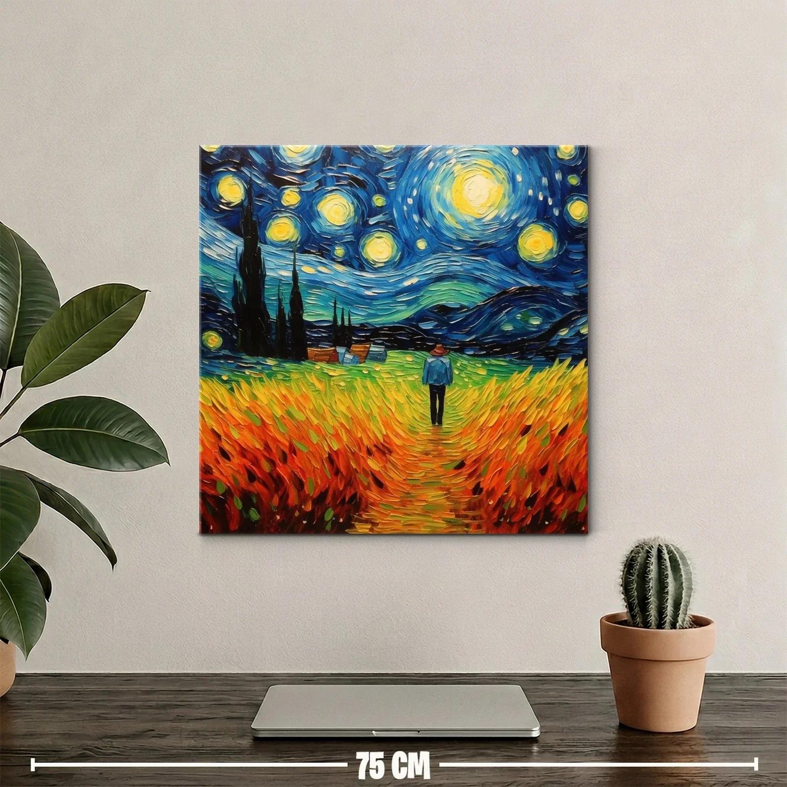 Paisaje Nocturno con Cielo Estrellado y Campo Dorado — miniatura 2