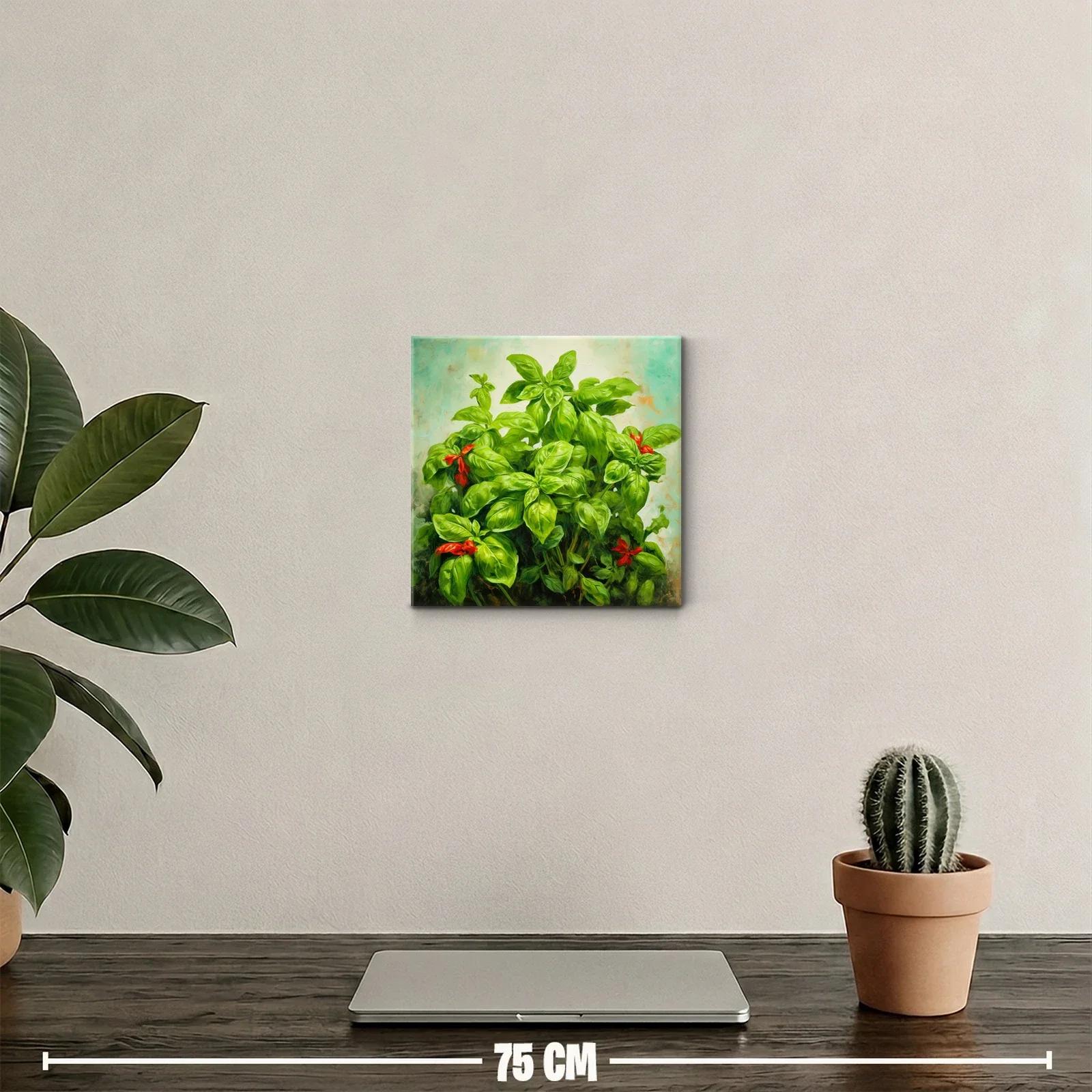 Cuadro decorativo de planta verde con flores rojas vibrantes — miniatura 2