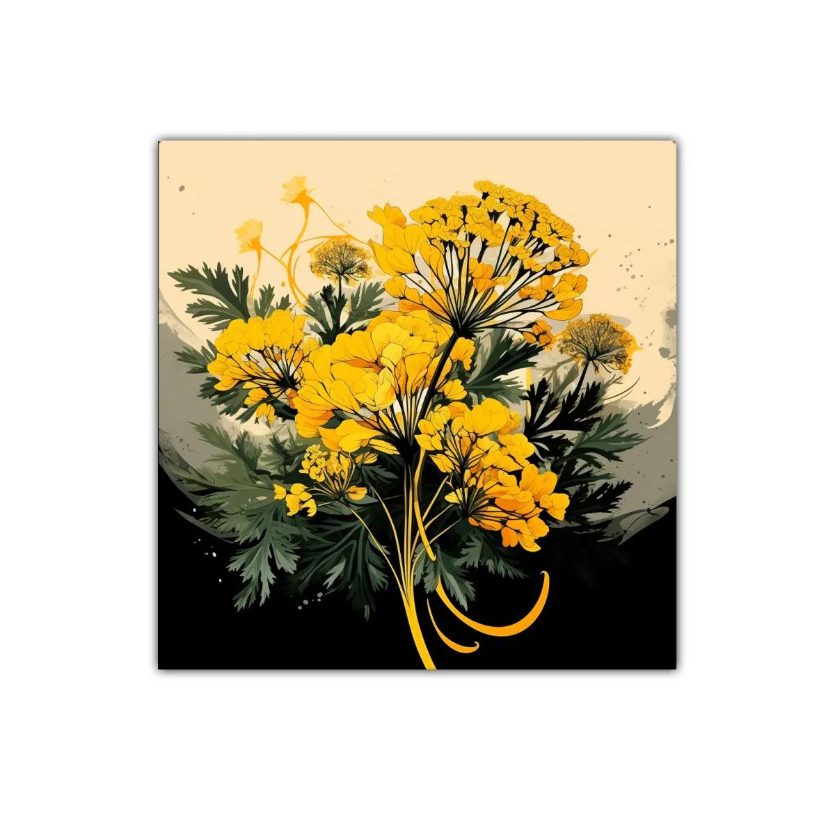 Cuadro con ramo de flores amarillas sobre fondo oscuro — imagen principal