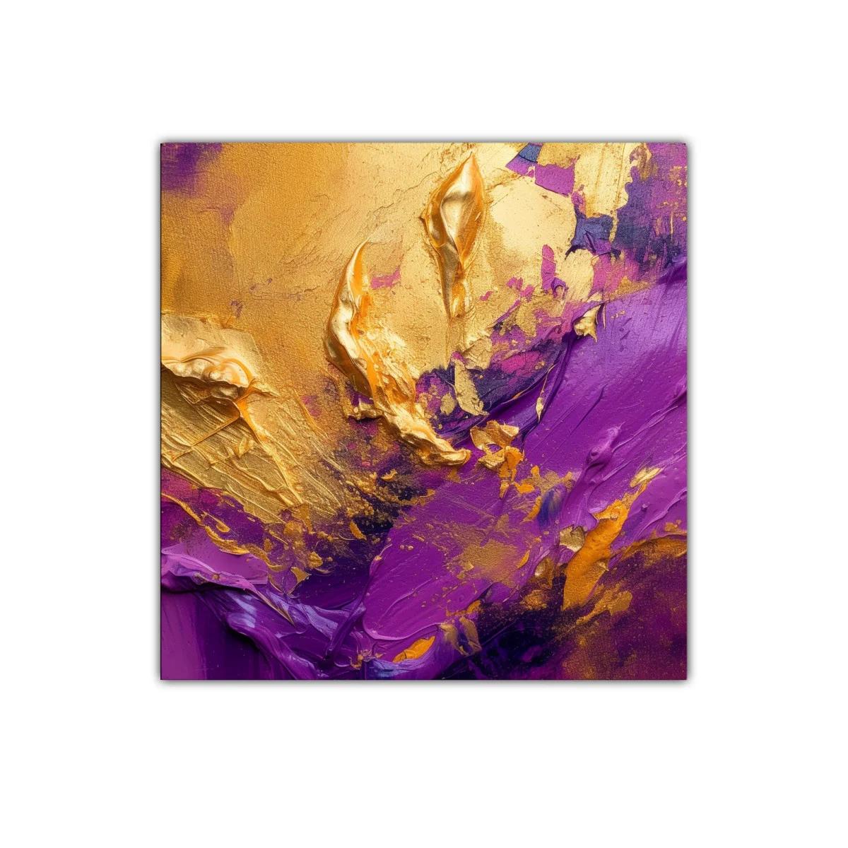 Cuadro abstracto vibrante en tonos morado y dorado — imagen principal