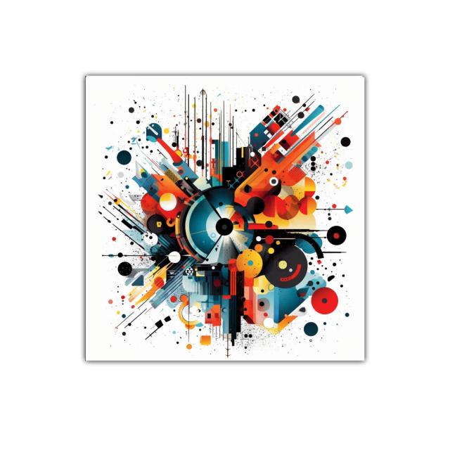 Arte abstracto con explosión de formas y colores vivos