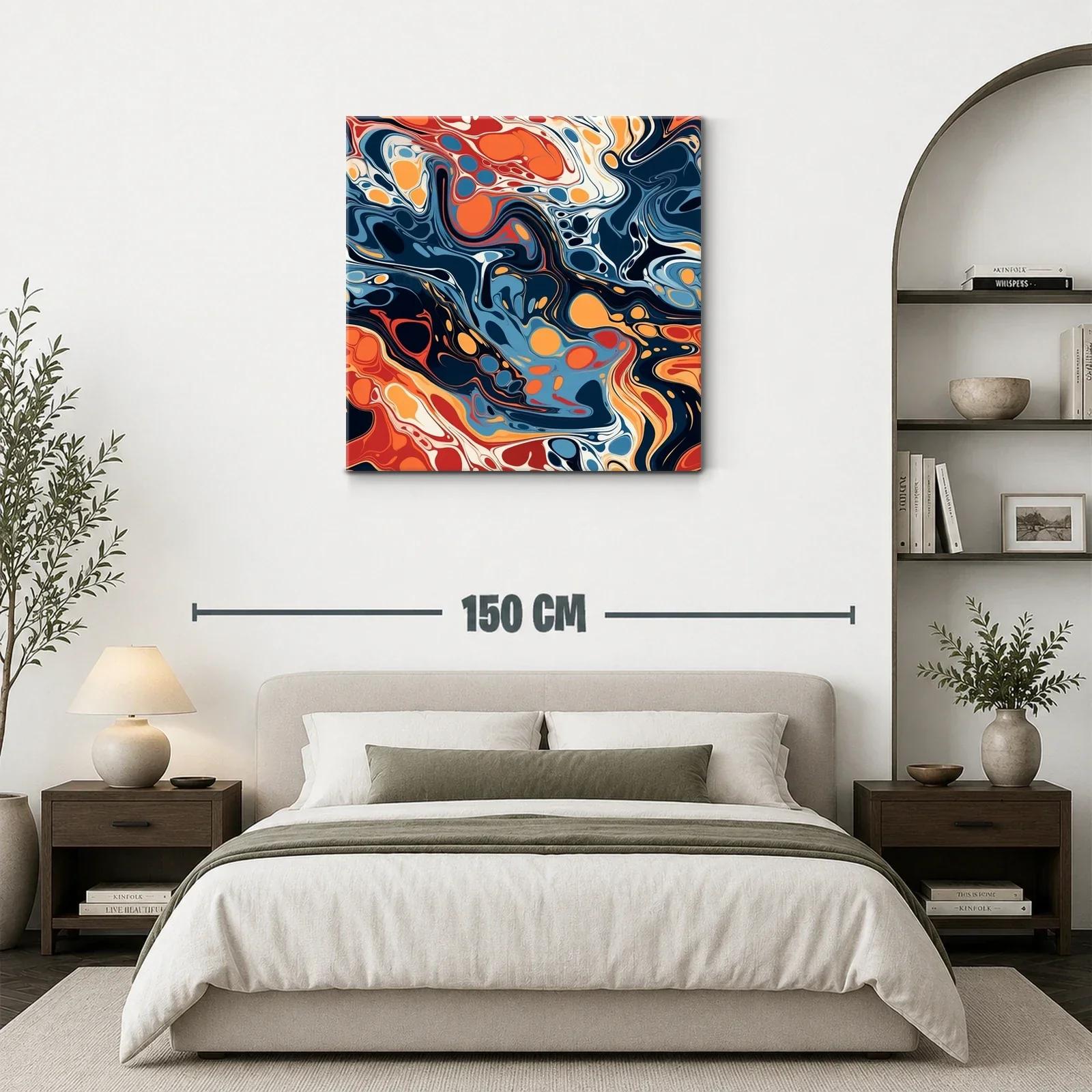 Cuadro abstracto con tonos cálidos y fríos vibrantes — miniatura 3