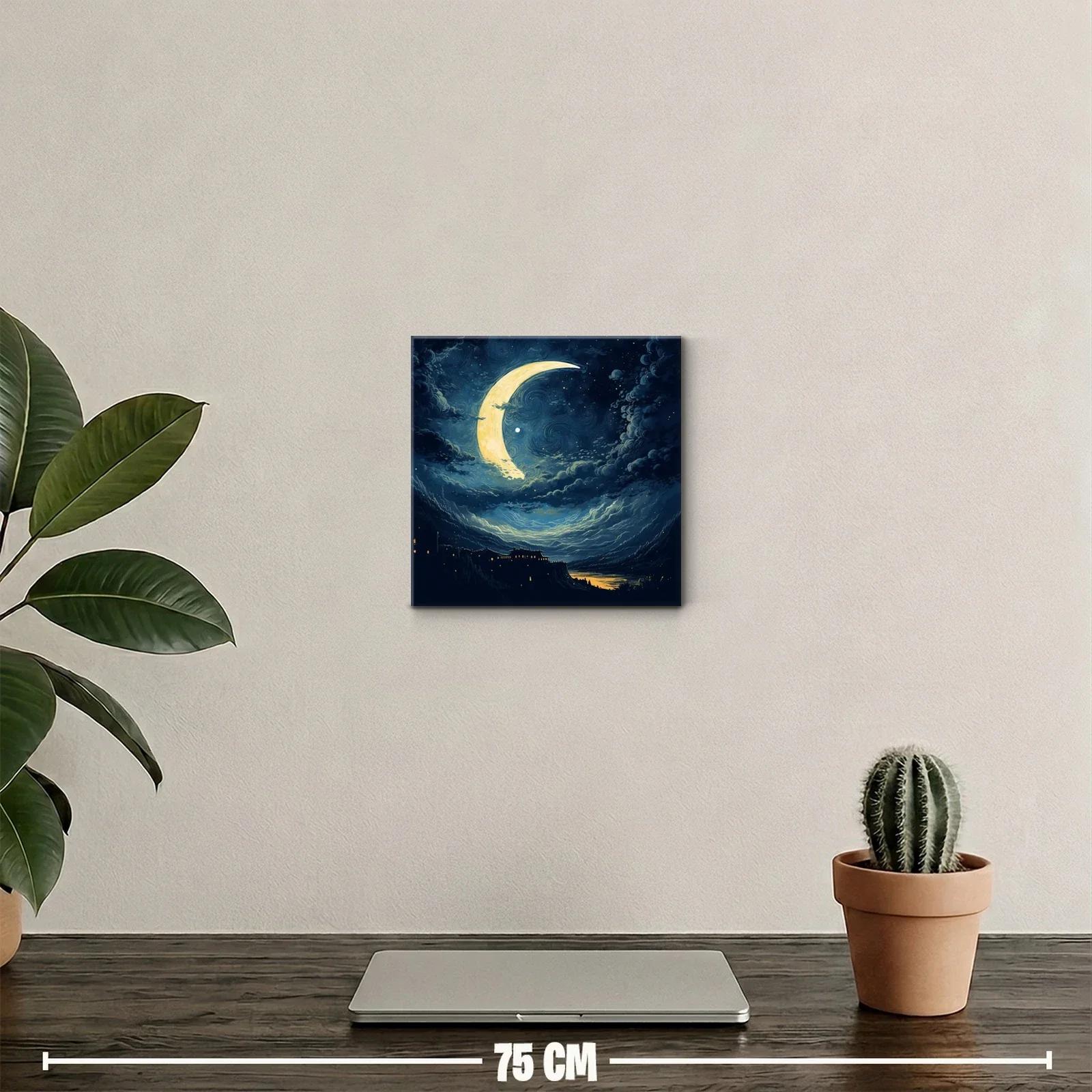 Noche mágica con luna creciente y paisaje nocturno — miniatura 2