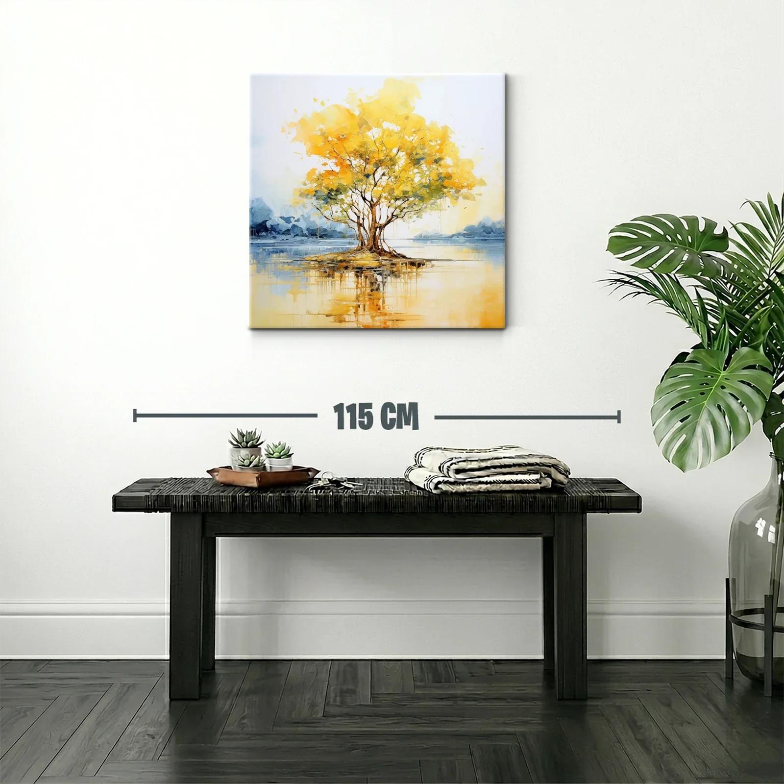 Árbol dorado brillante sobre reflejo de agua serena — miniatura 2
