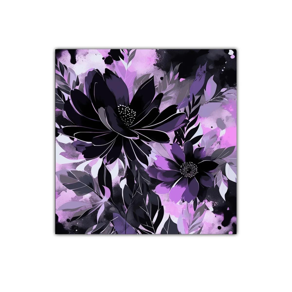 Flores Negras y Moradas en Composición Abstracta