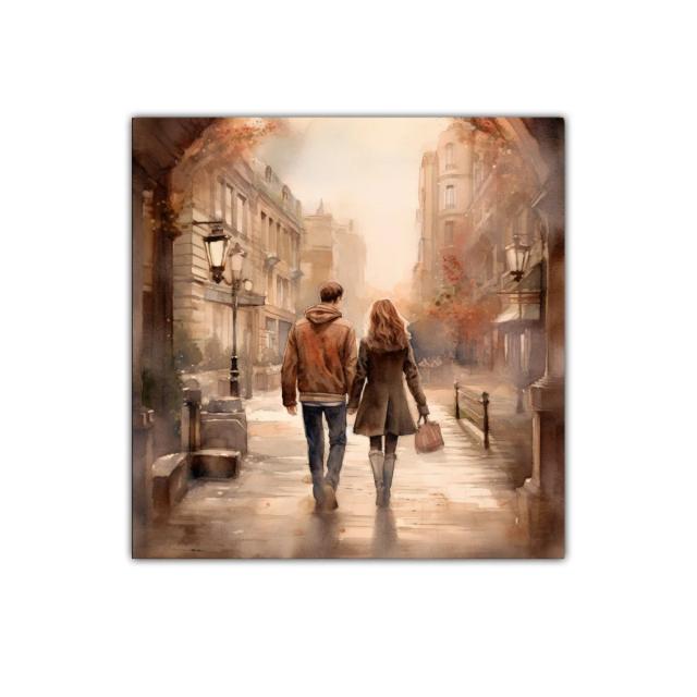 Paseo romántico al atardecer en ciudad clásica