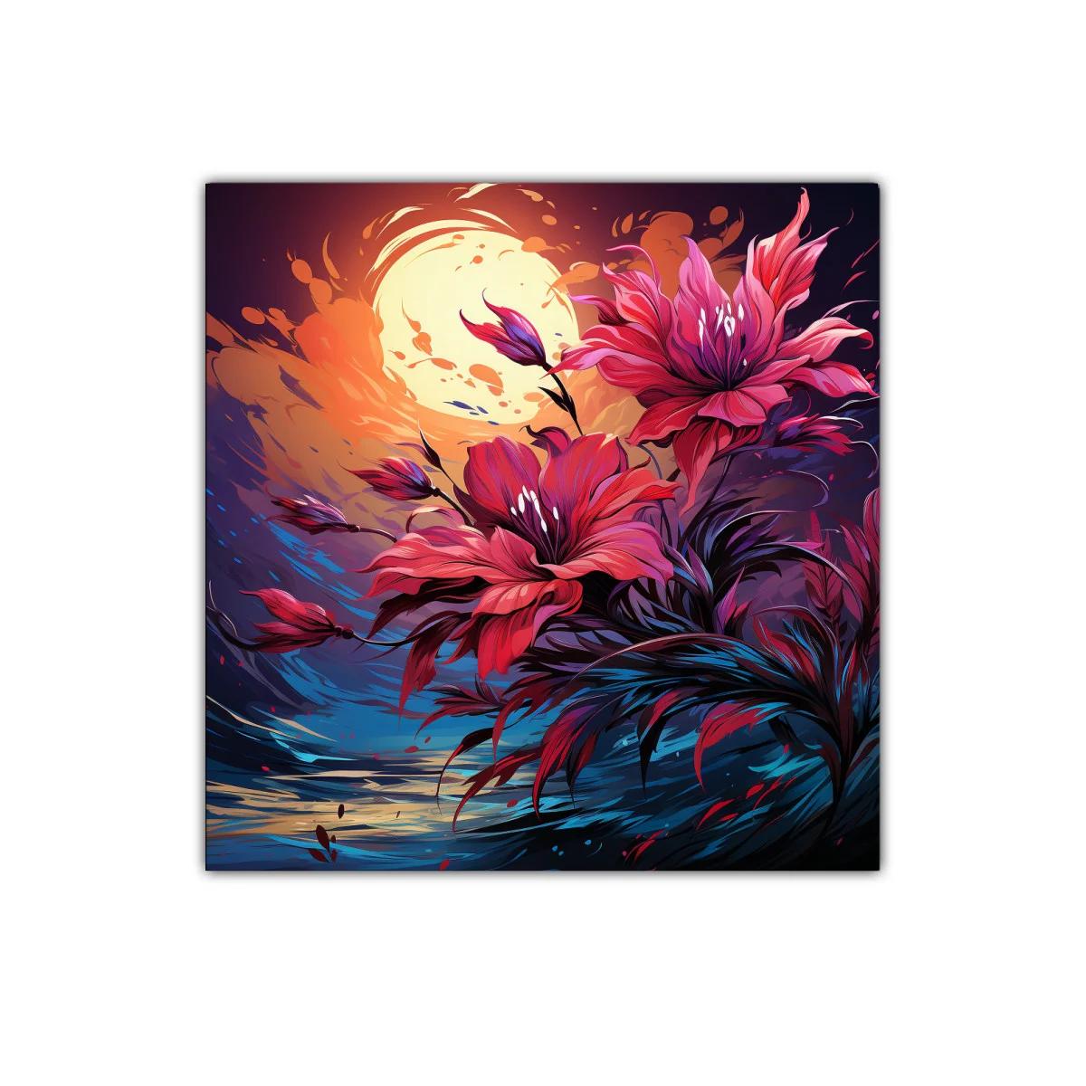 Flores vibrantes bajo la luz intensa de la luna llena — imagen principal