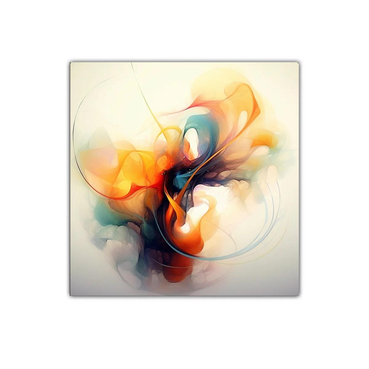 Cuadro abstracto con formas fluidas y tonos cálidos