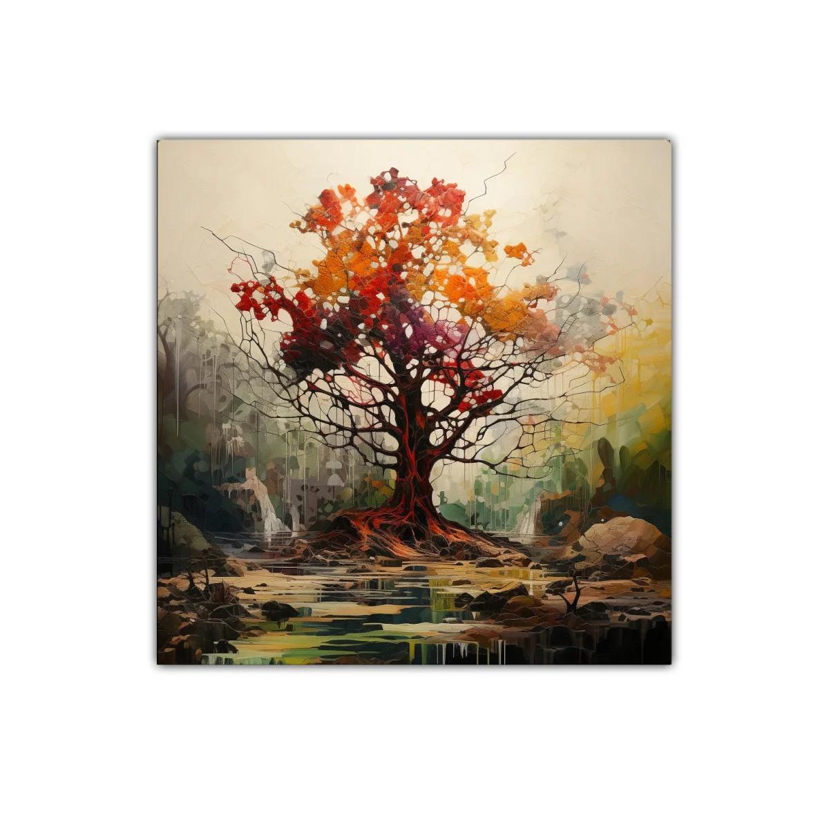 Árbol vibrante con tonos otoñales en paisaje sereno — imagen principal