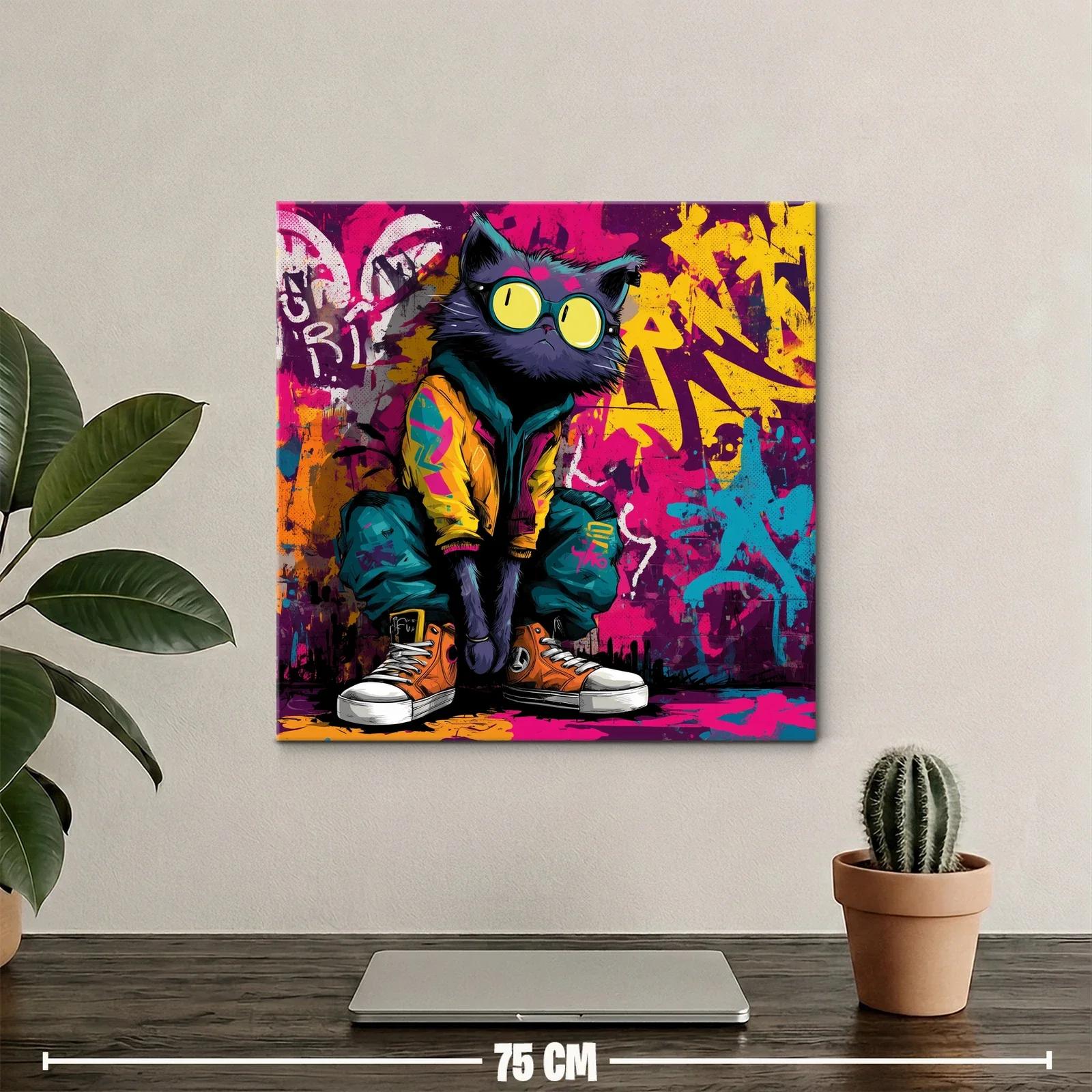 Cuadro gato urbano en vibrante estilo grafiti moderno — miniatura 2