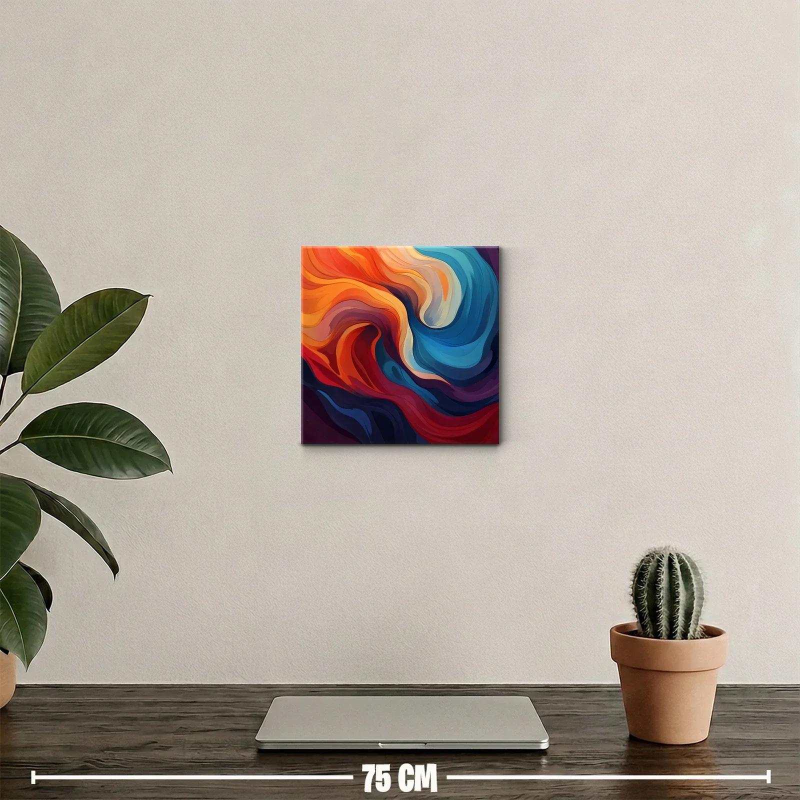 Cuadro Abstracto con Ondas en Tonos Cálidos y Fríos — miniatura 2