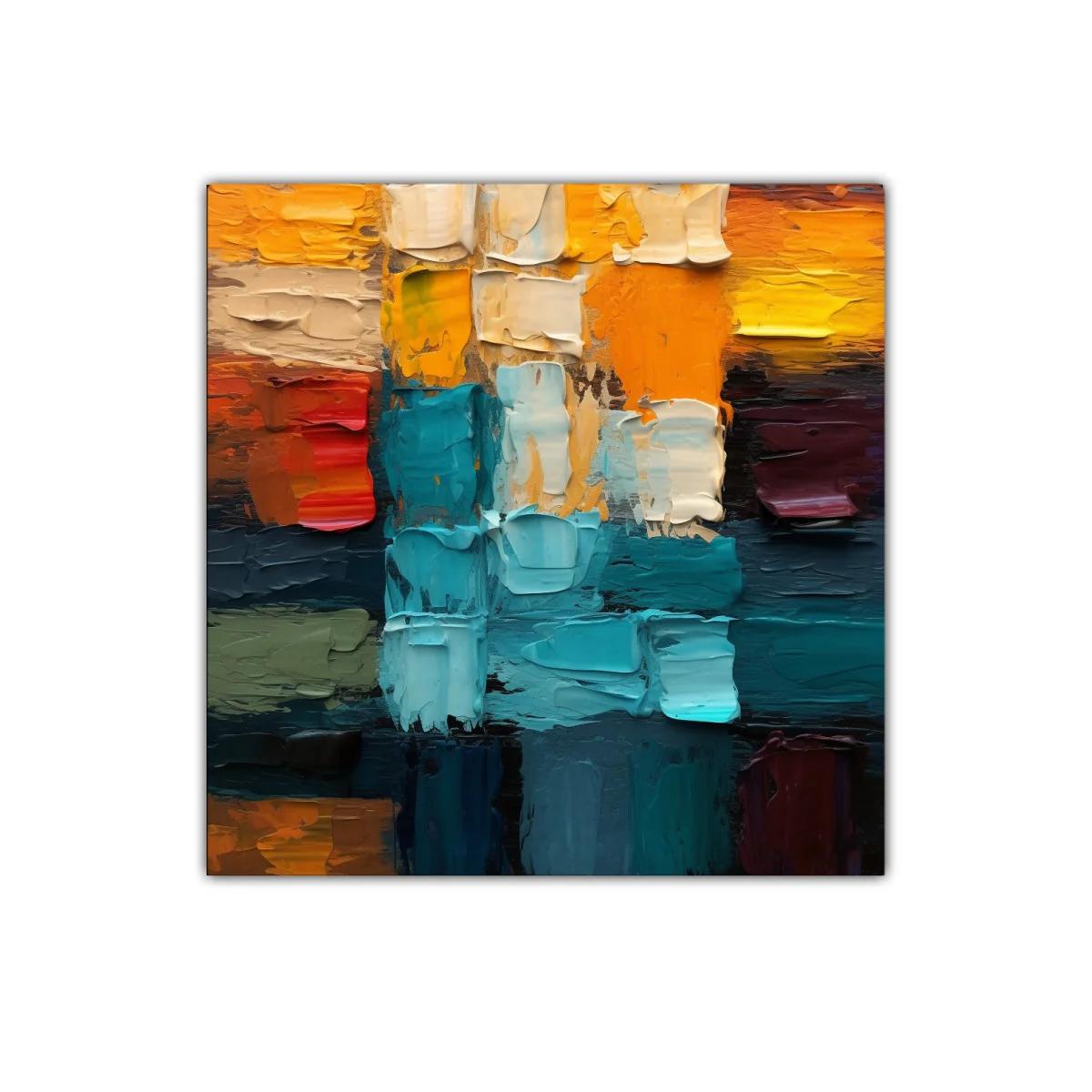 Composición abstracta en tonos cálidos y fríos vibrantes