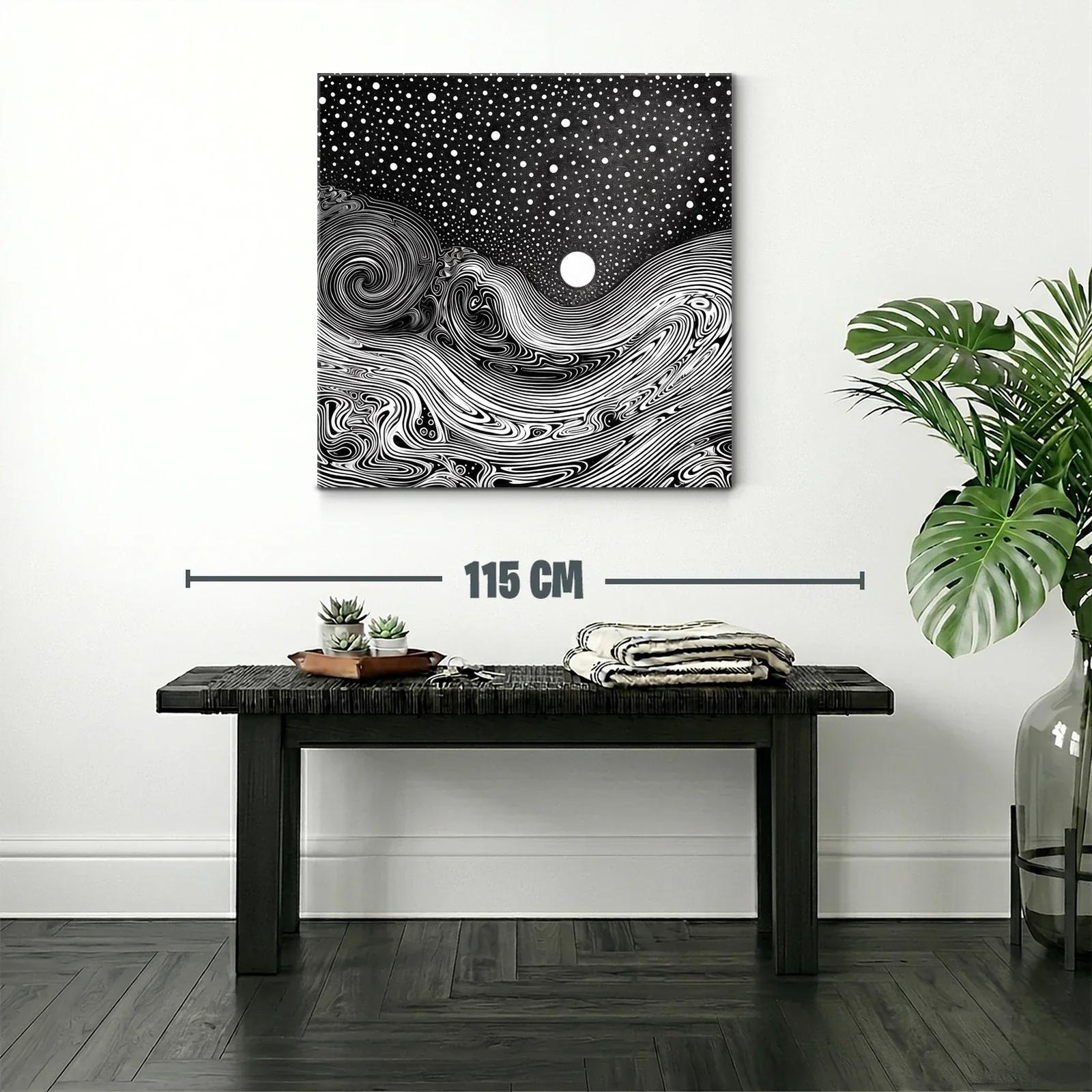 Paisaje onírico en blanco y negro con luna brillante — miniatura 2
