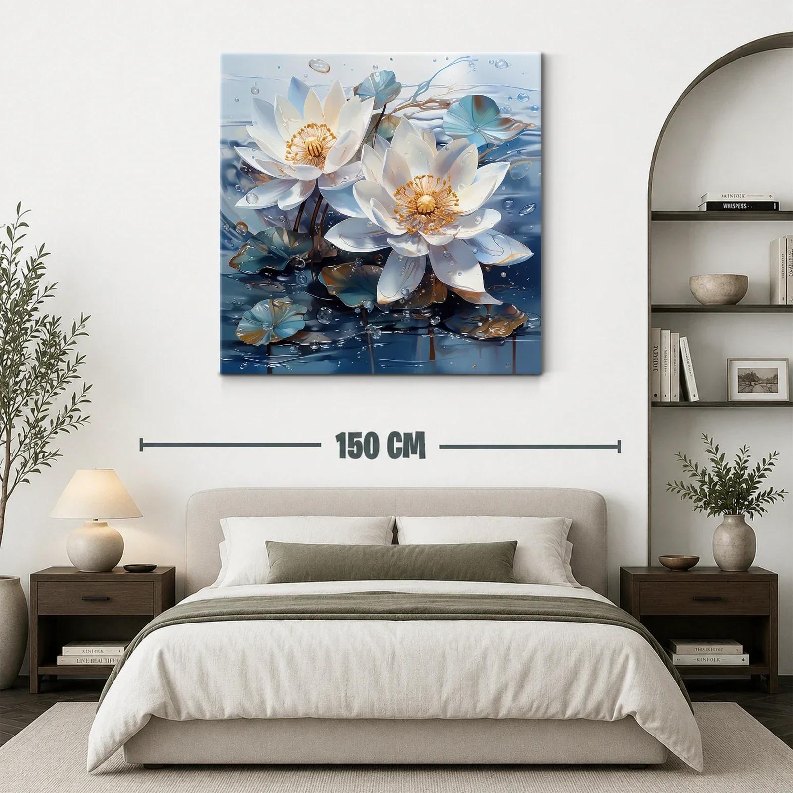 Elegancia serena de flores acuáticas en tonos azules y blancos — miniatura 3