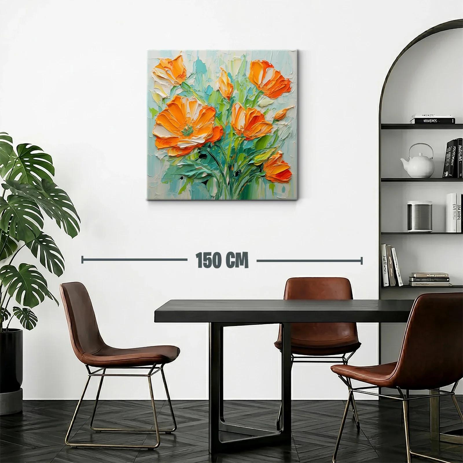 Cuadro con vibrantes flores naranjas y verdes frescos — miniatura 2