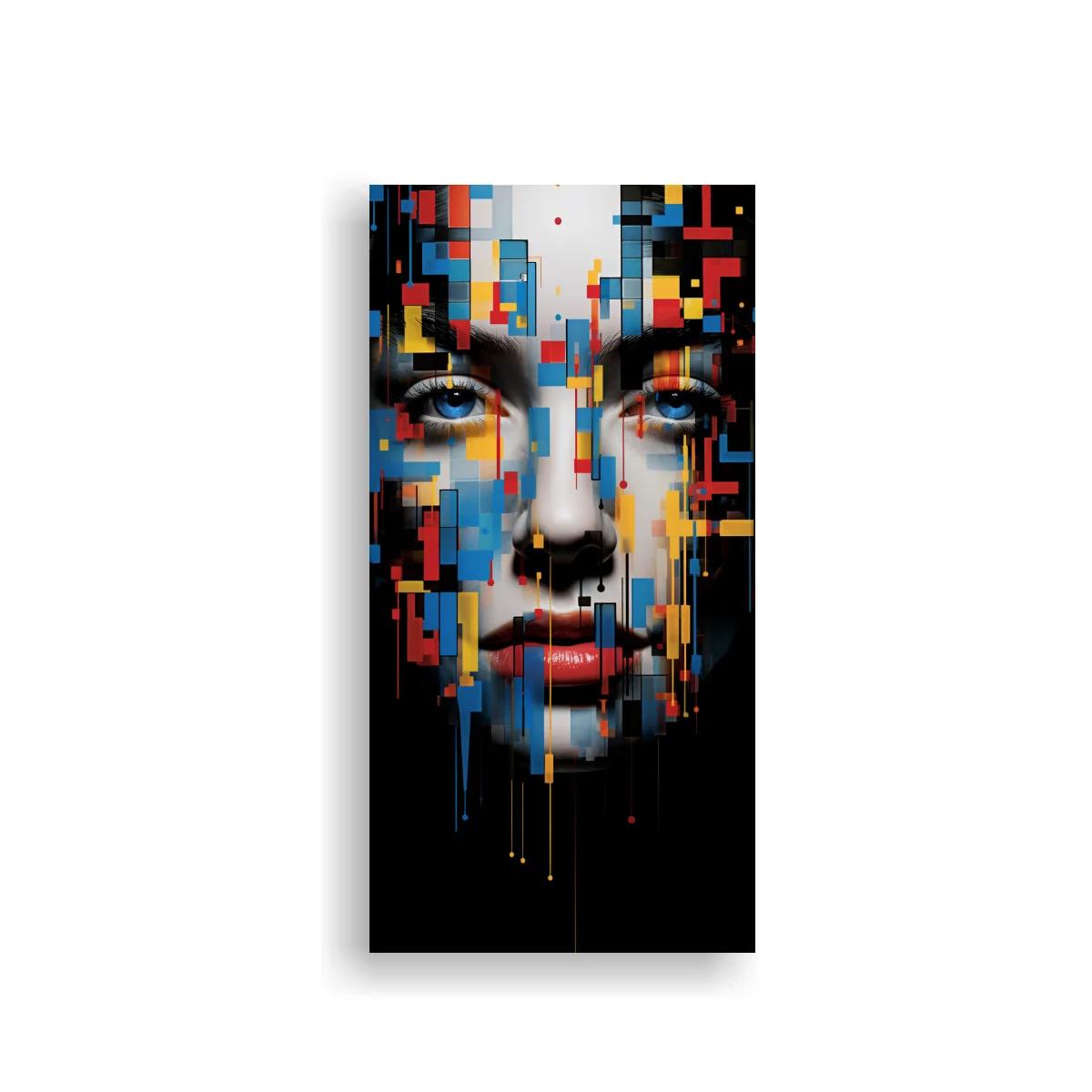 Cuadro rostro femenino fragmentado con efecto glitch