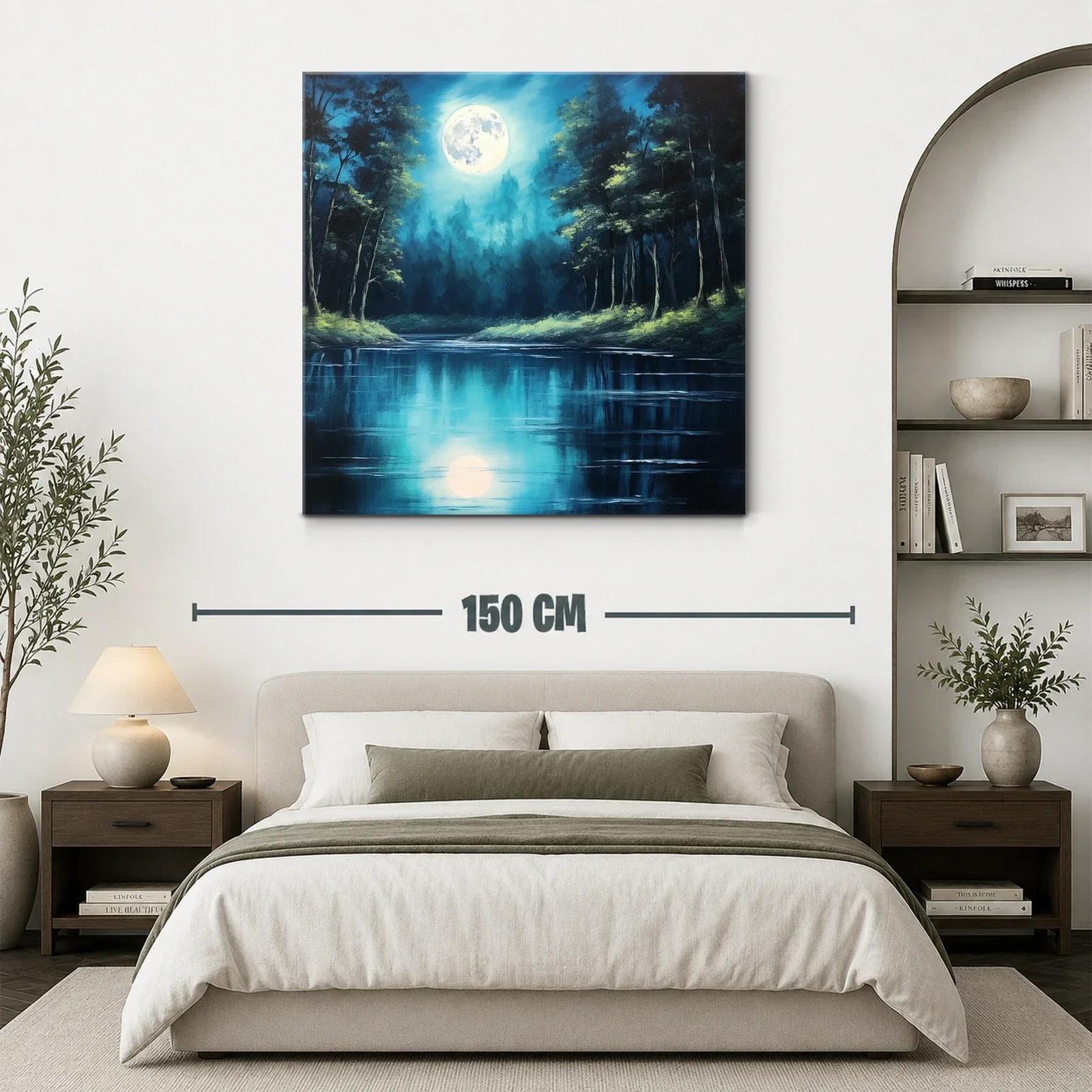 Meditación nocturna con reflejo lunar en el lago azul — miniatura 3