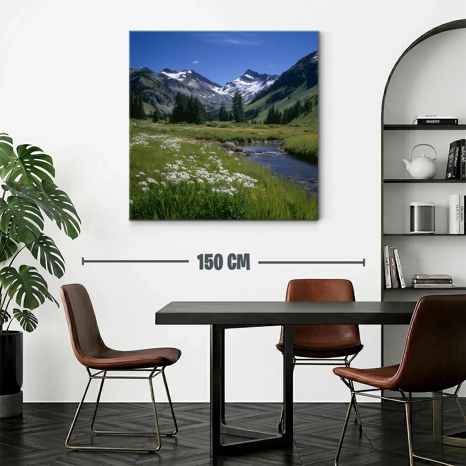 Paisaje natural con montañas nevadas y pradera verde — miniatura 2
