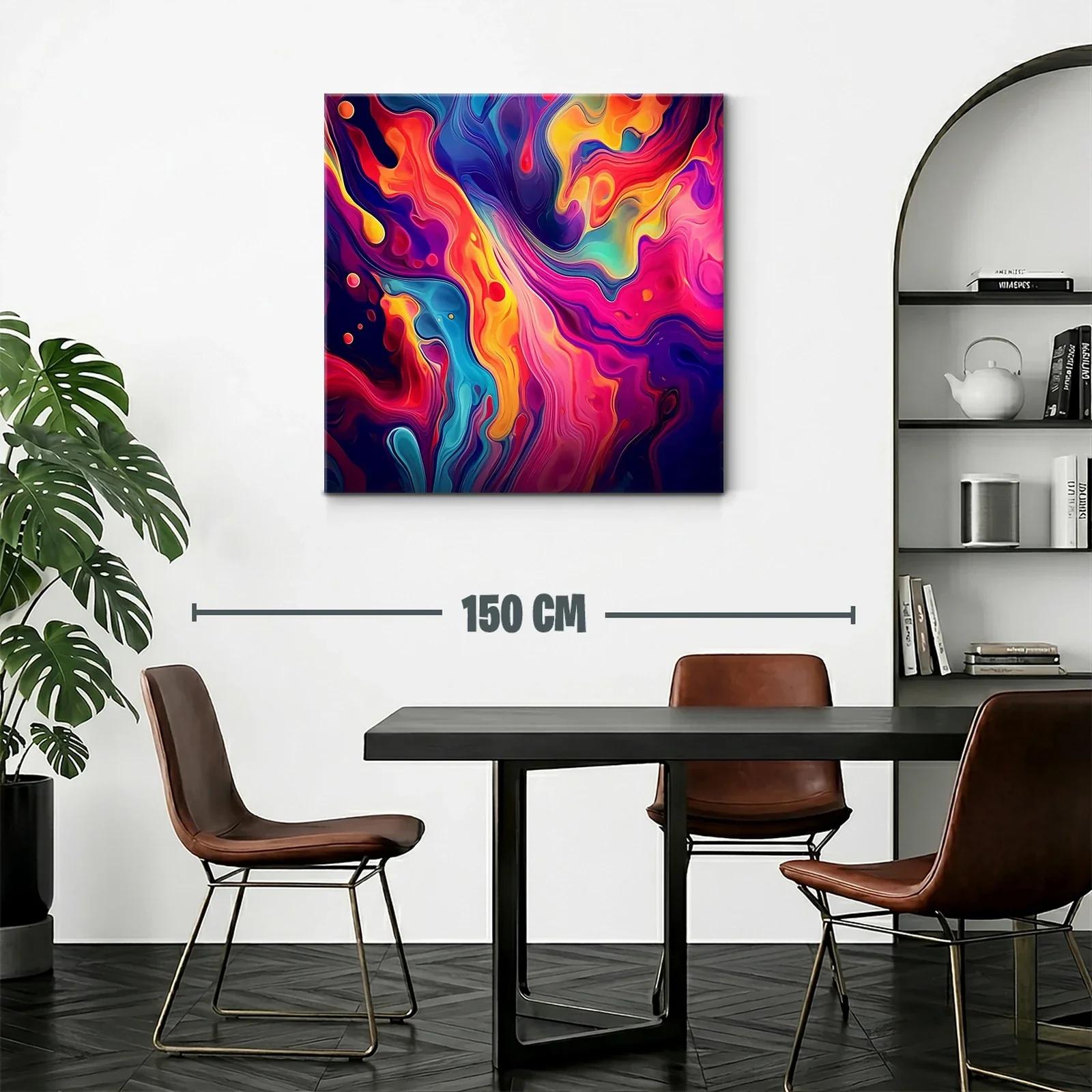 Cuadro abstracto con vibrantes tonos rojo naranja y azul — miniatura 2