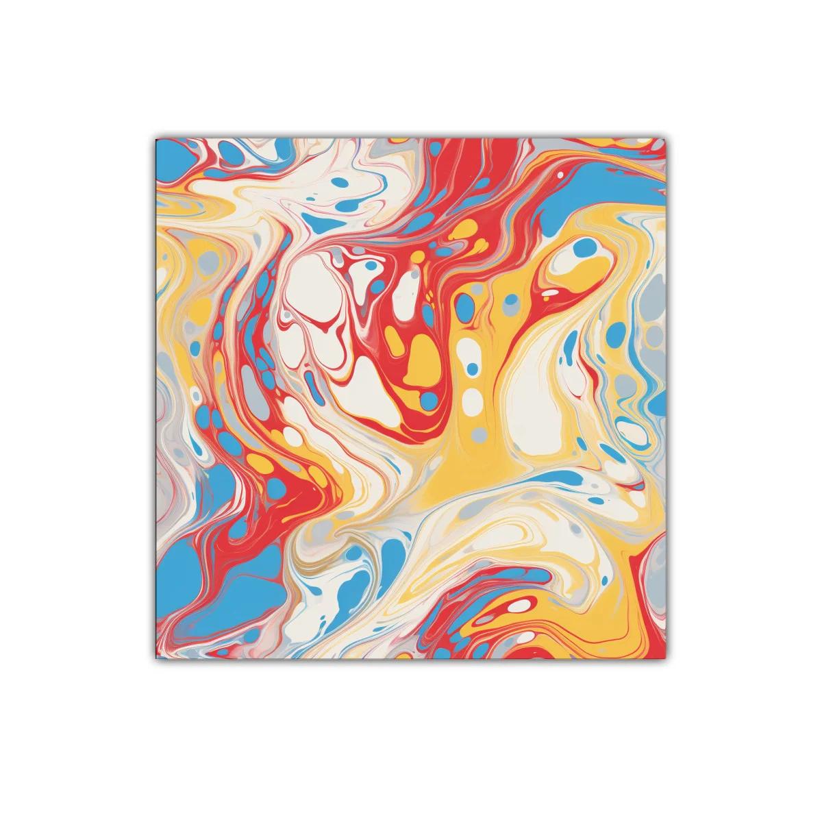Diseño vibrante con remolinos en tonos rojo azul y amarillo