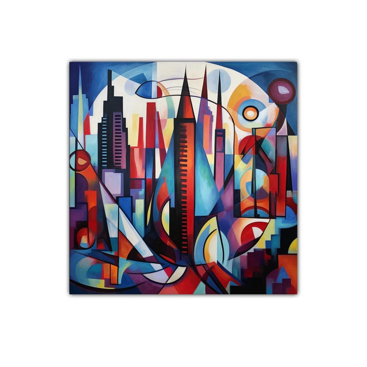 Composición abstracta urbana en vibrantes tonos cálidos y fríos — miniatura 1
