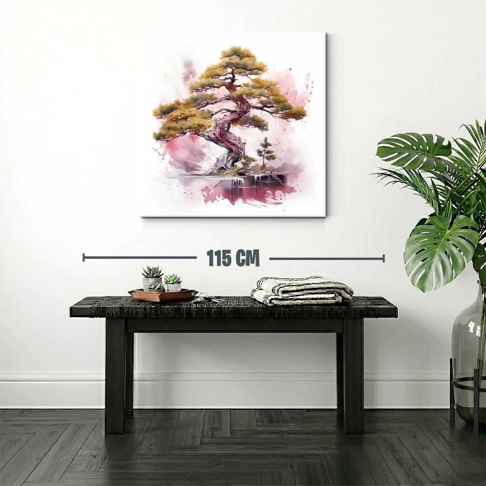 Árbol bonsái con tonalidades cálidas y fondo acuarelado rosa — miniatura 2