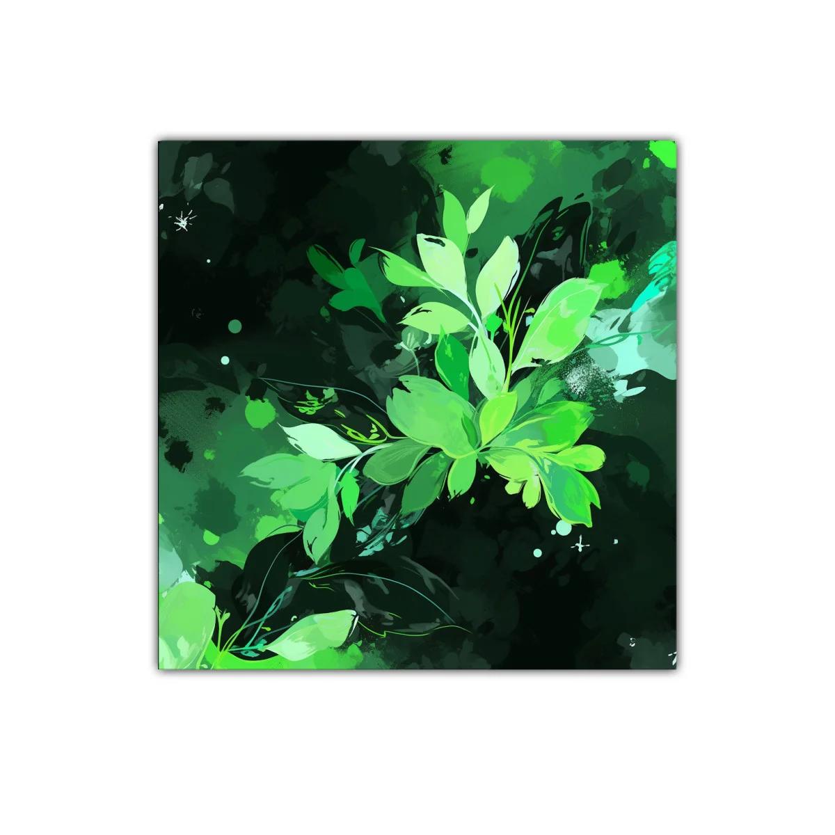 Cuadro decorativo con motivos de hojas verdes vibrantes — imagen principal