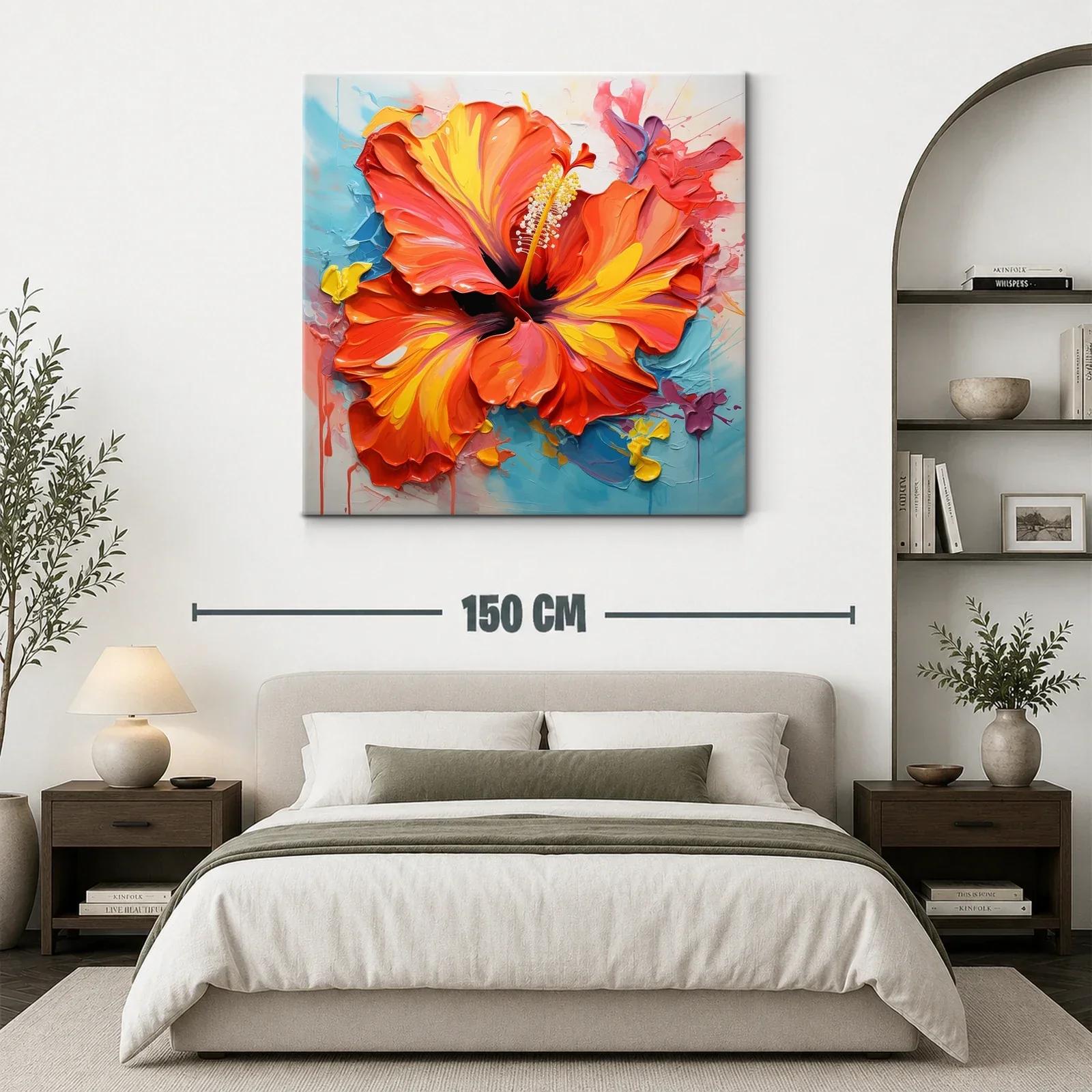 Cuadro flor hibisco vibrante en tonos cálidos y frescos — miniatura 3
