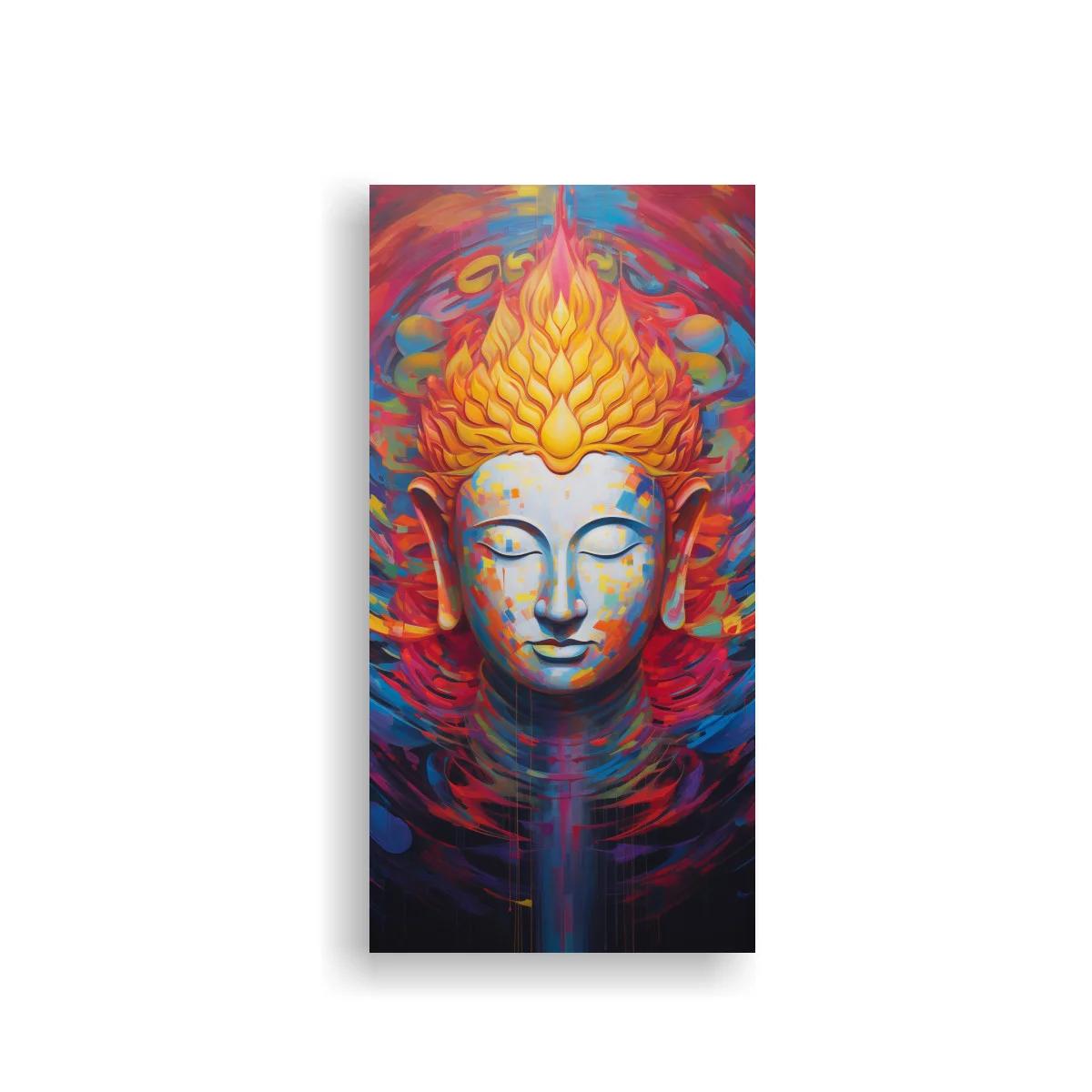 Cuadro Buda con llama dorada y colores vibrantes