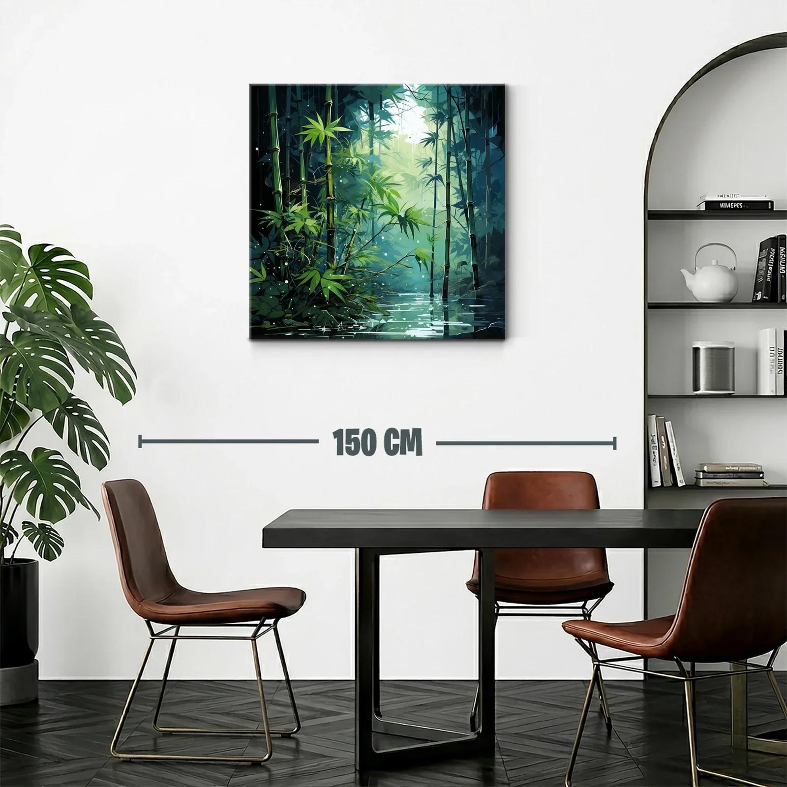 Bosque de bambú con luz y reflejos en el agua — miniatura 2