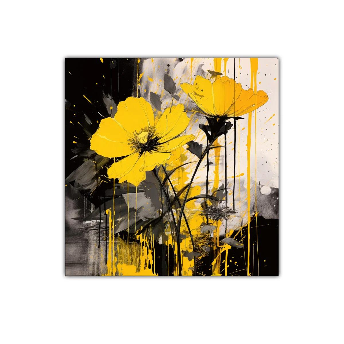 Vibrante cuadro floral con tonos amarillos y contraste negro — imagen principal