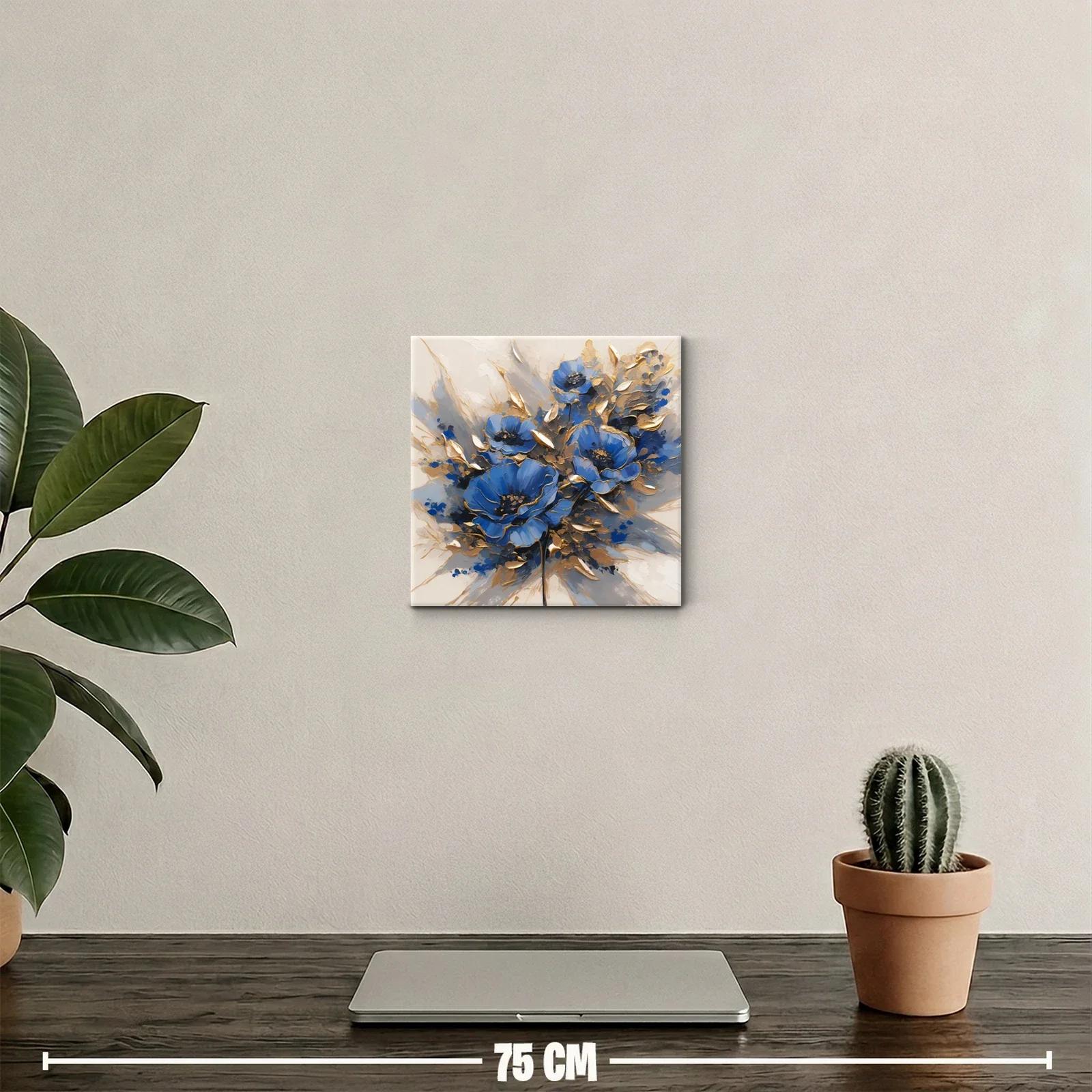 Cuadro decorativo con florales en tonos azules y dorados — miniatura 2