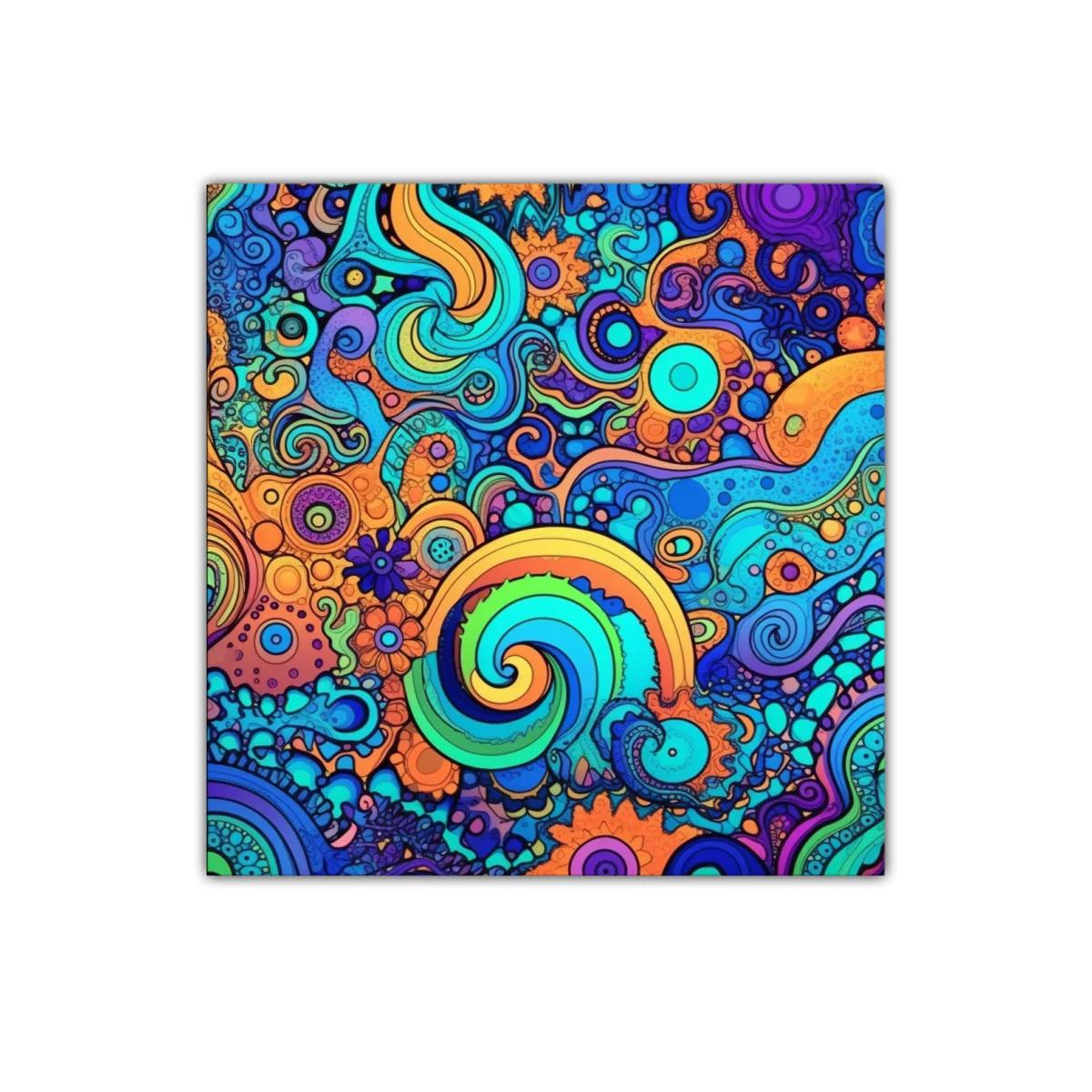 Cuadro decorativo abstracto con remolinos y formas coloridas