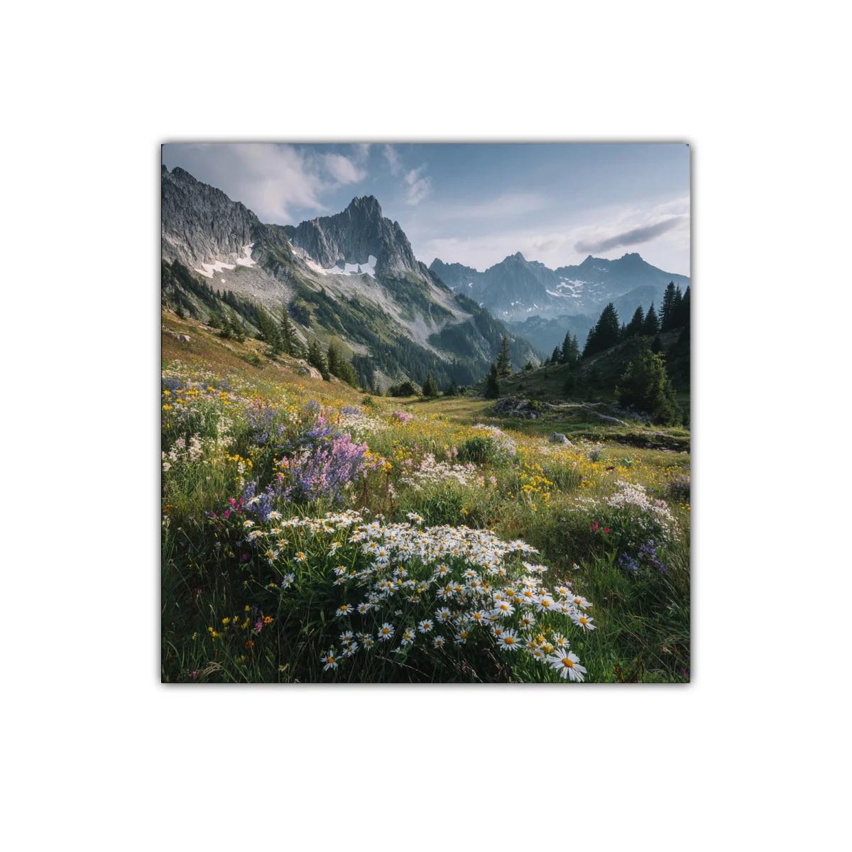 Pradera de flores silvestres con montaña al fondo — imagen principal