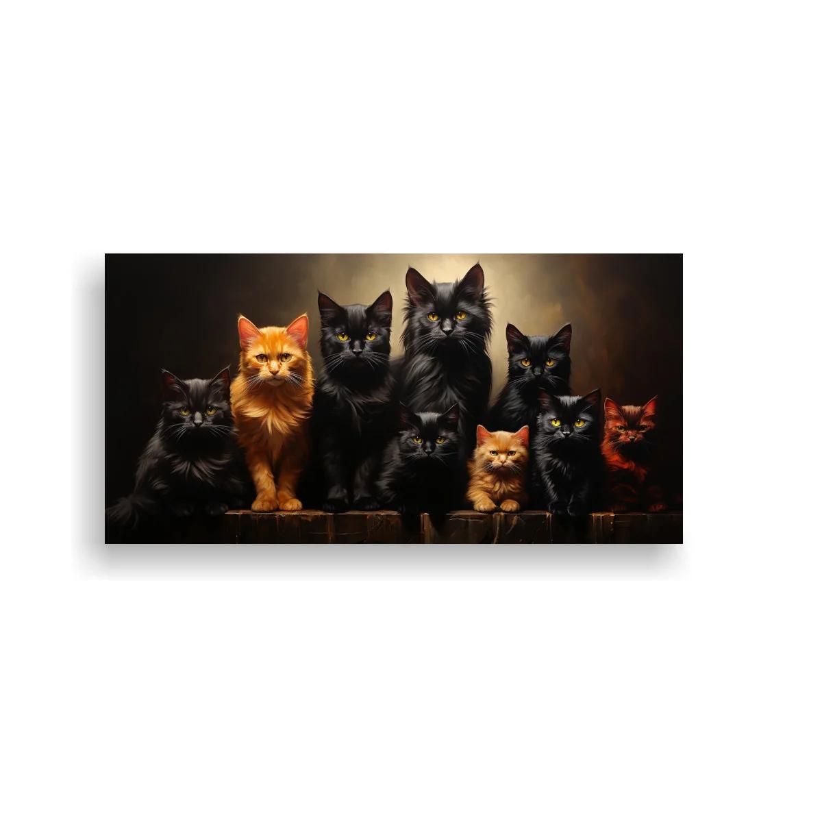 Cuadro grupo de gatos de pelo largo con fondo oscuro