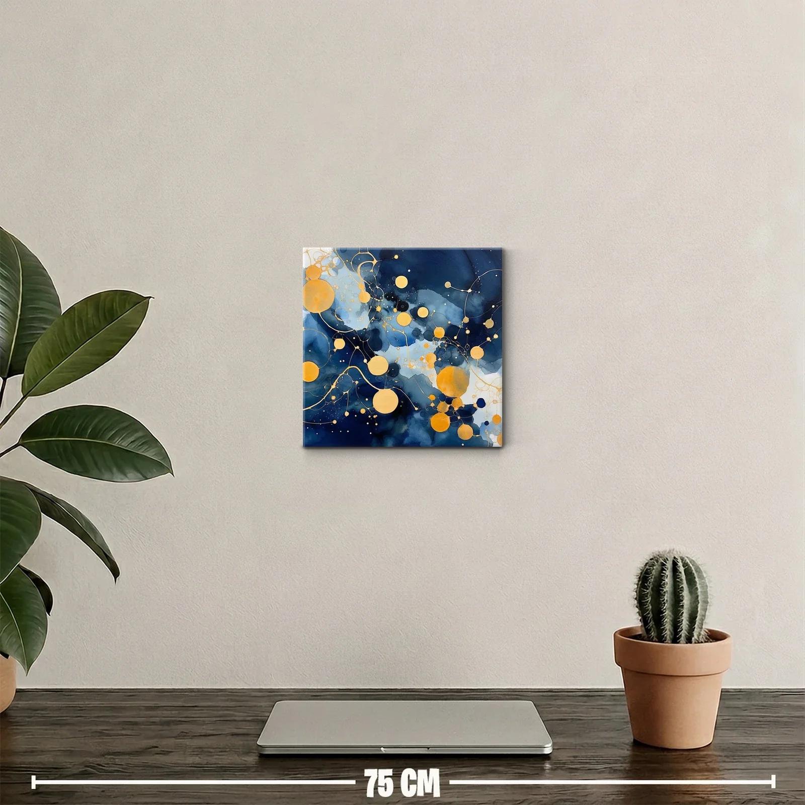 Cuadro abstracto con círculos dorados sobre fondo azul marino — miniatura 2